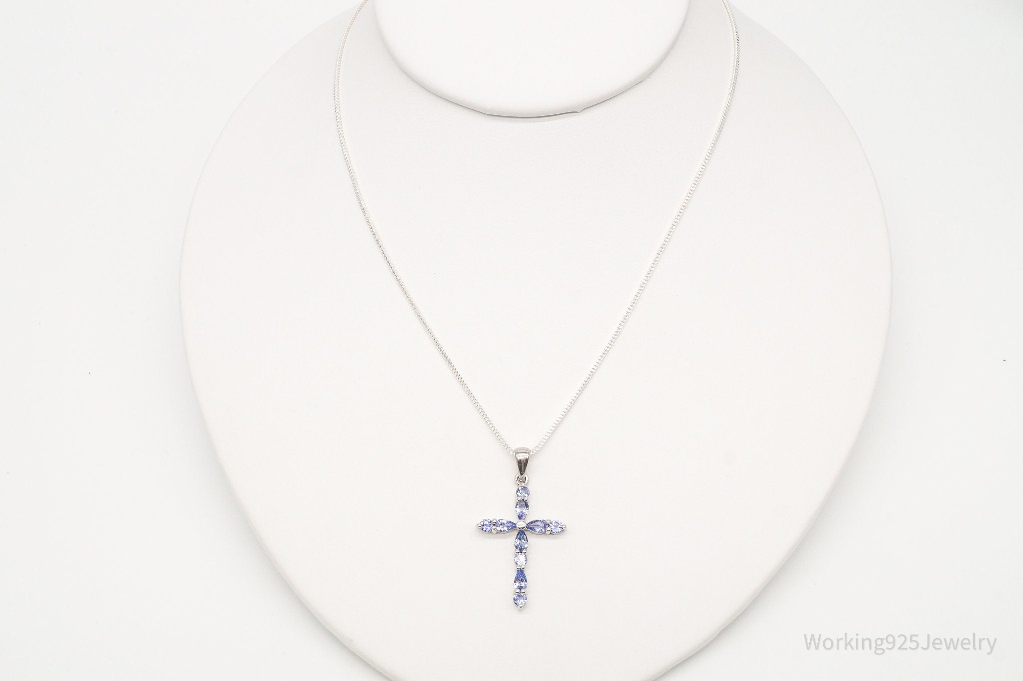 Vintage Iolite Cross Sterling Silver Necklace