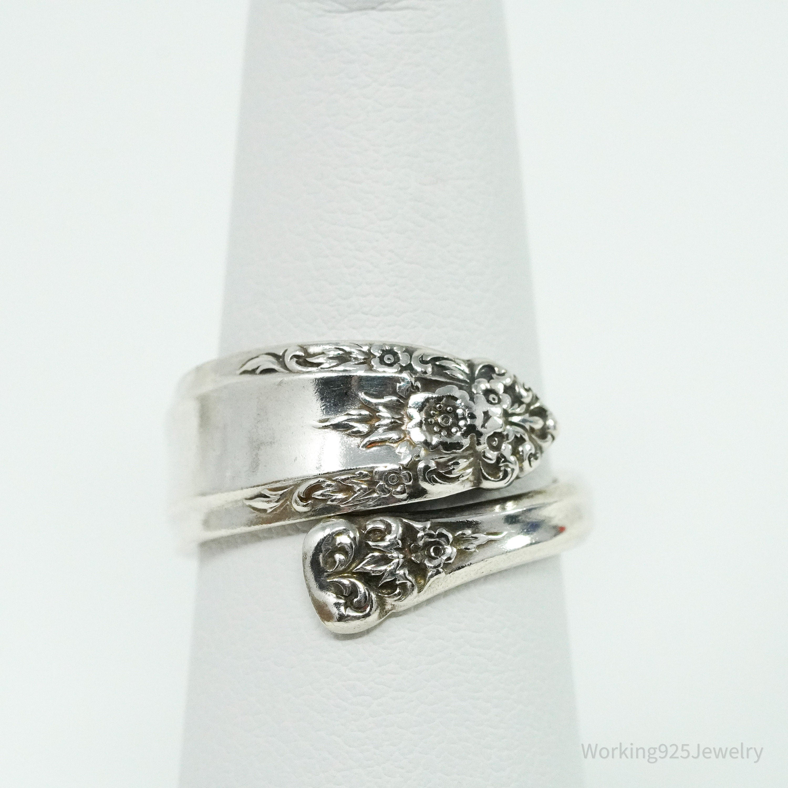 Antique International Sterling Silver Floral Spoon Ring Size 6.5