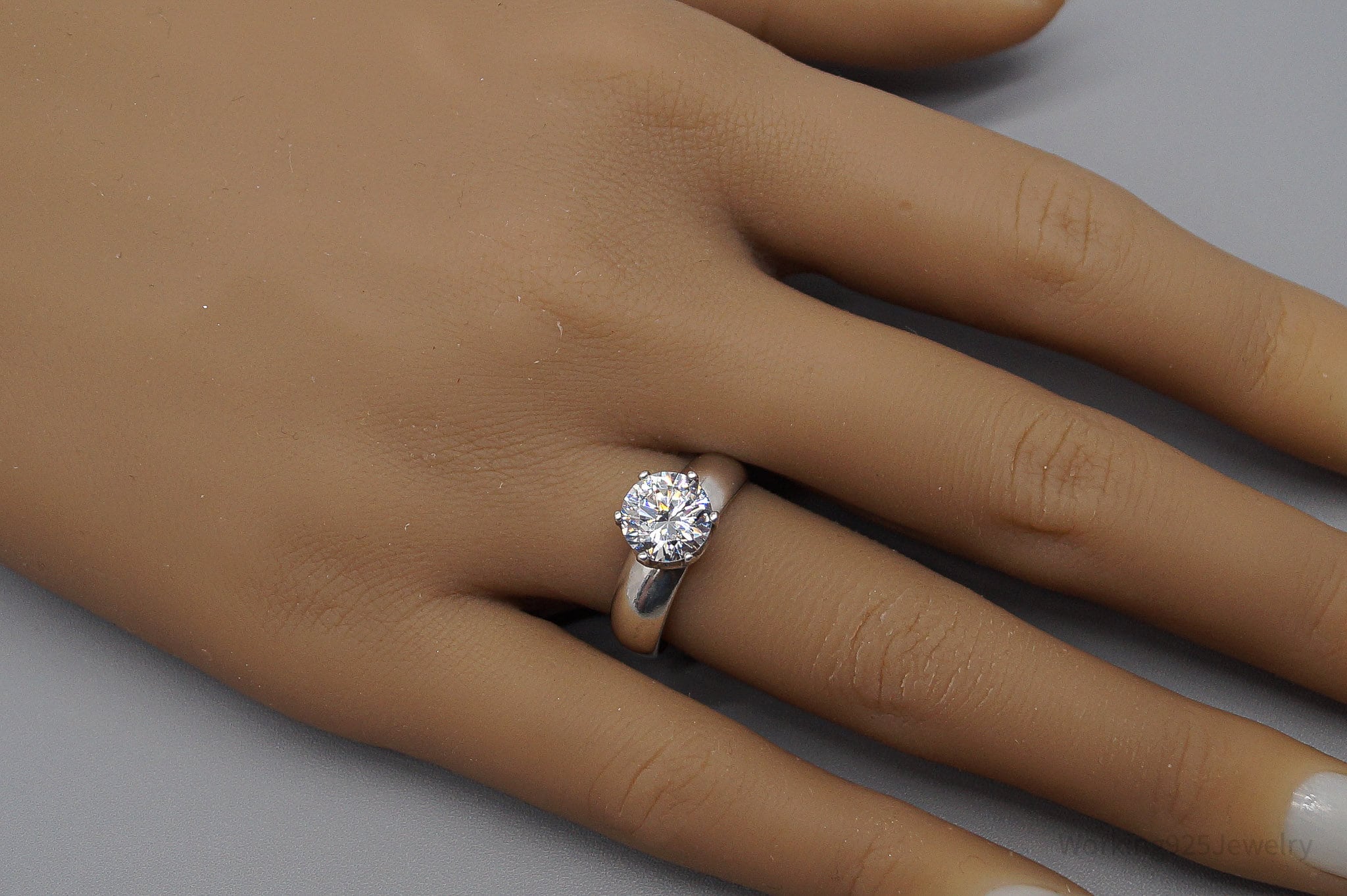 Vintage Large Cubic Zirconia Sterling Silver Polish Ring - Size 7.75