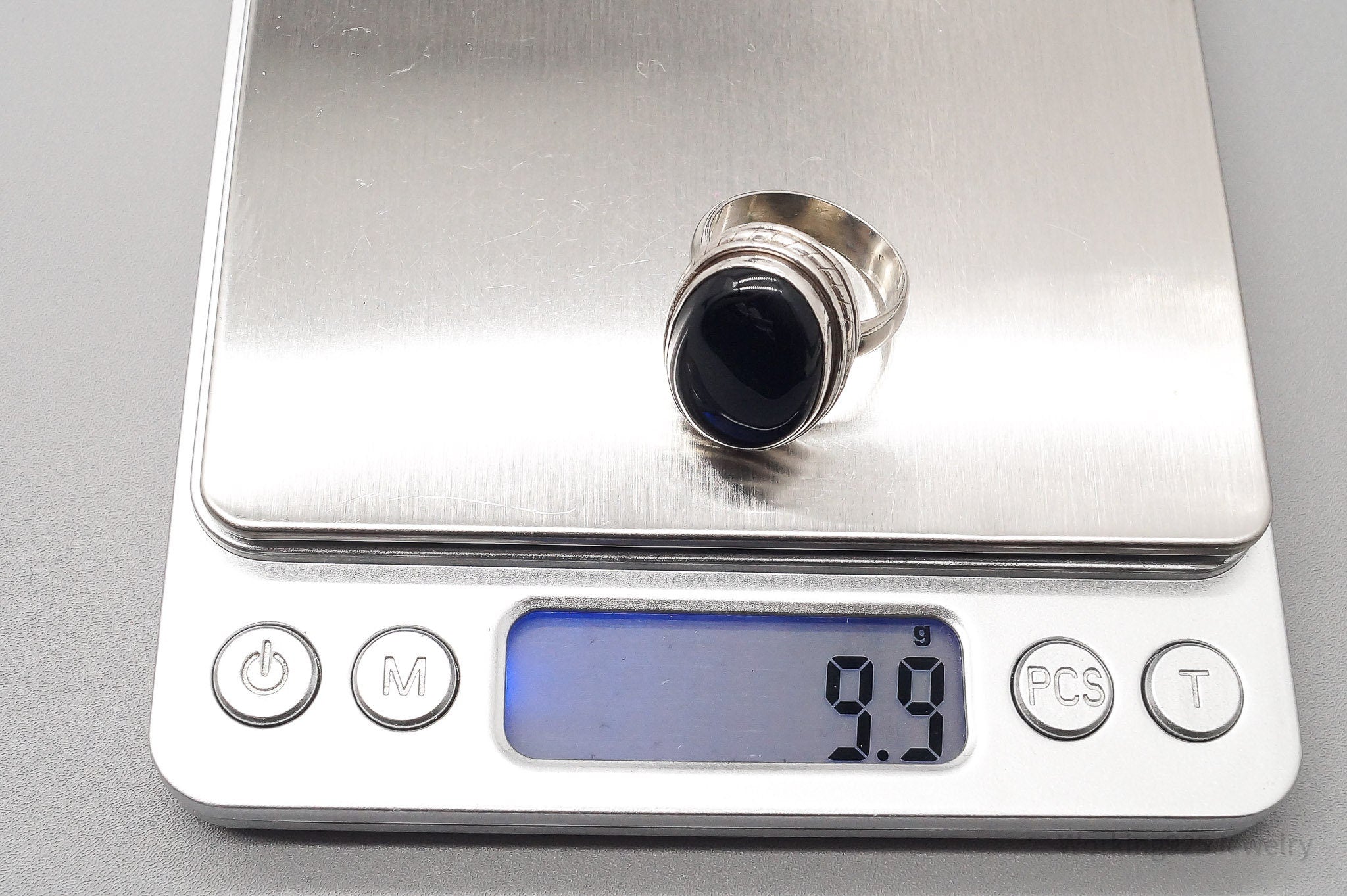 Vintage Large Black Onyx Silver Ring - Size 8