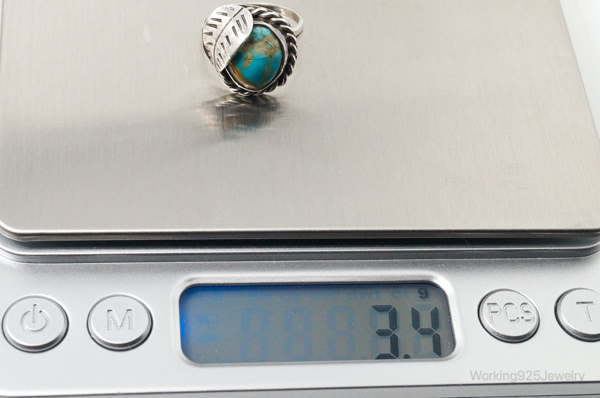 Vintage Native American Turquoise Unsigned Sterling Silver Ring - Sz 5.25