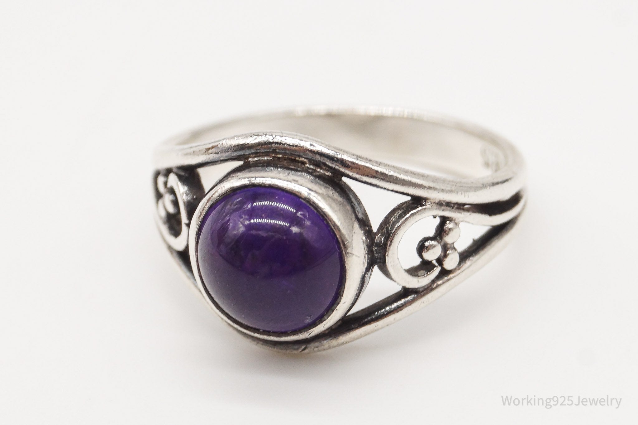 Vintage Modernist Amethyst Sterling Silver Ring - Size 6