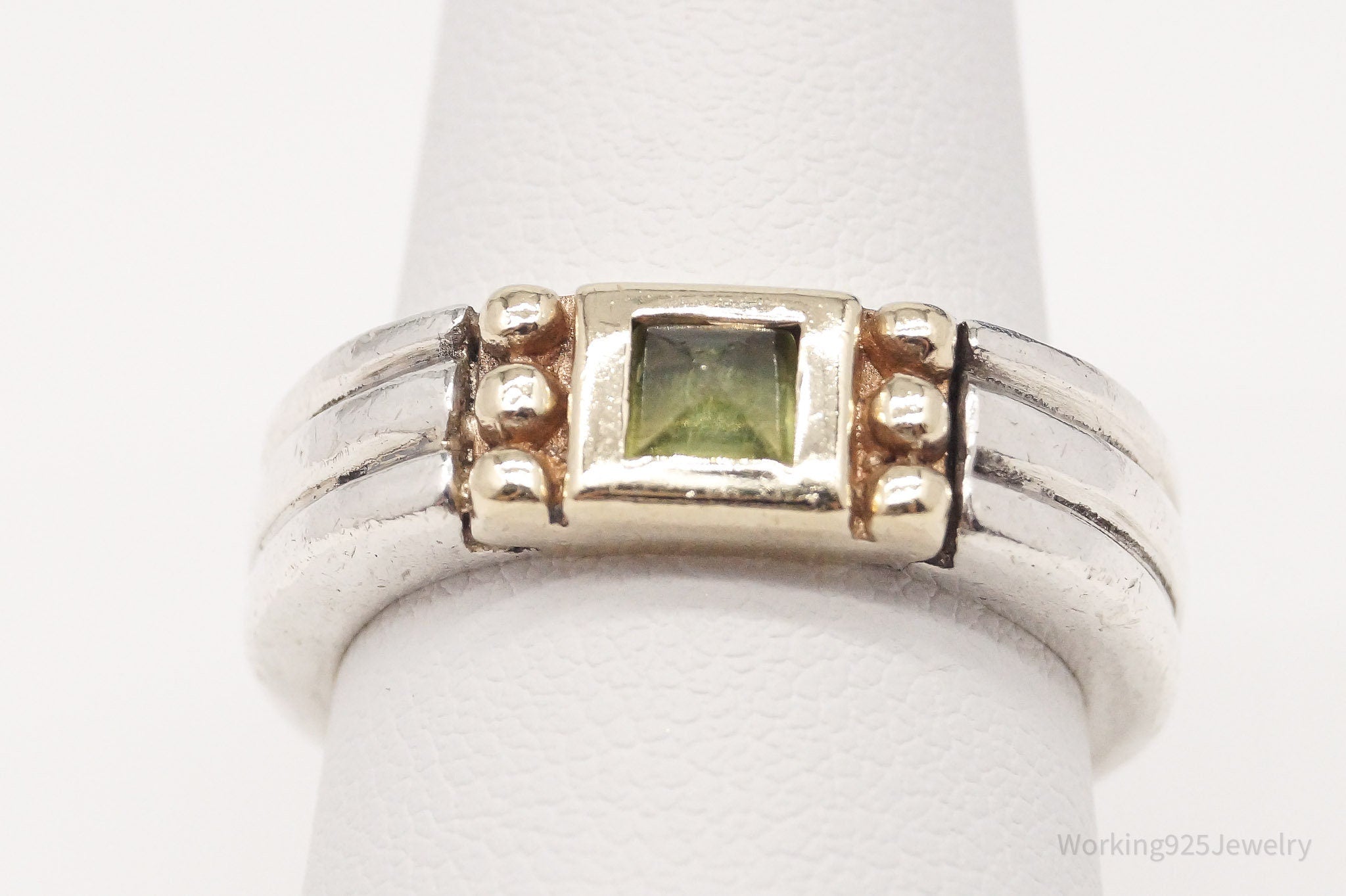 Vintage 14K Yellow Gold Peridot Sterling Silver Ring - Size 7.5