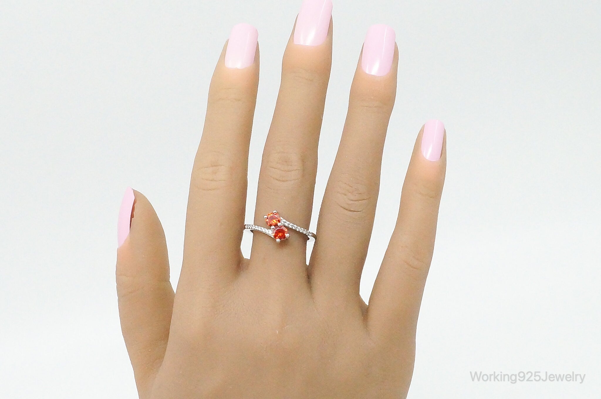 Orange Topaz Cubic Zirconia Sterling Silver Ring - Size 8.75