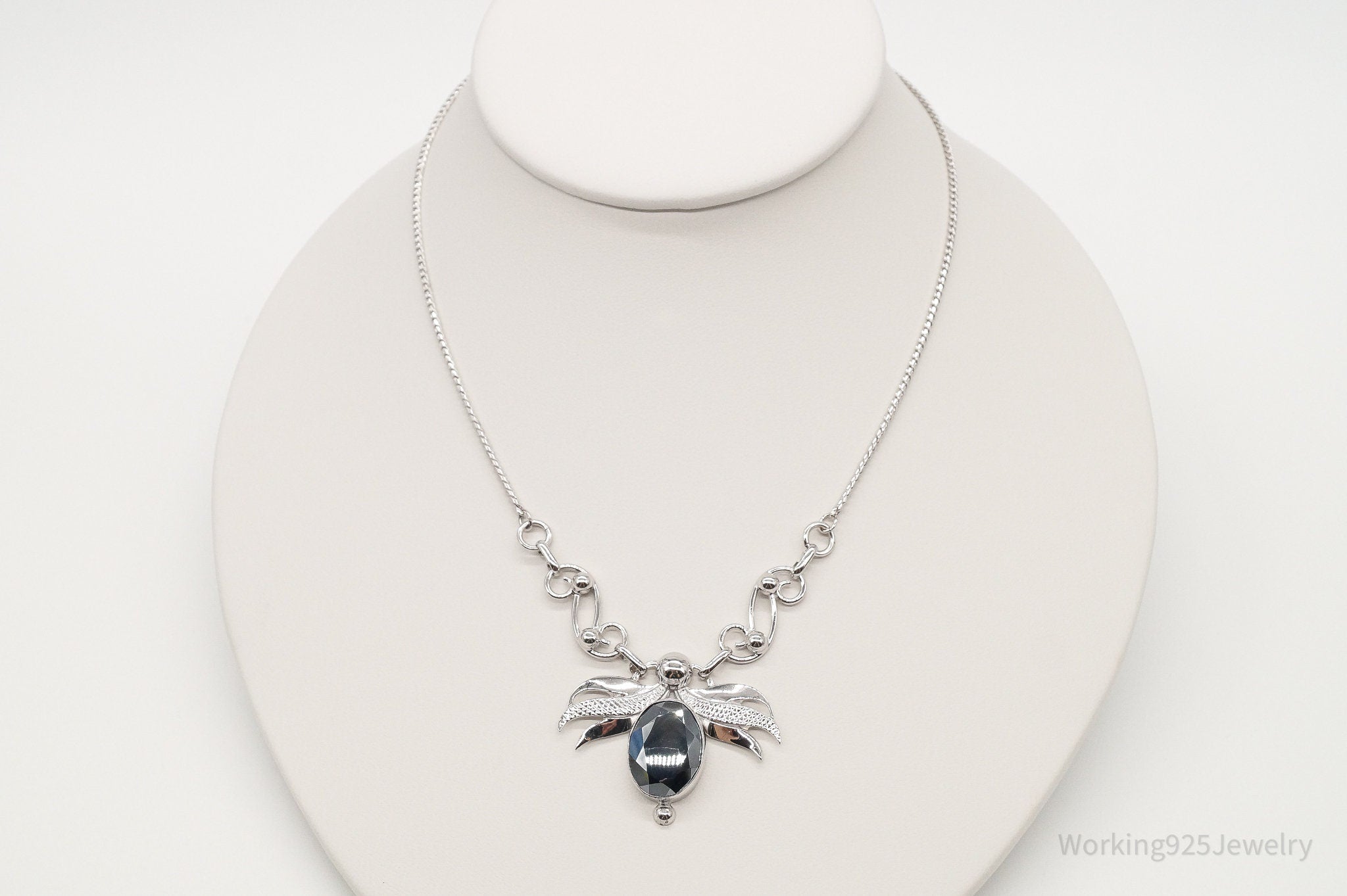 Antique Hematite Sterling Silver Filigree Necklace