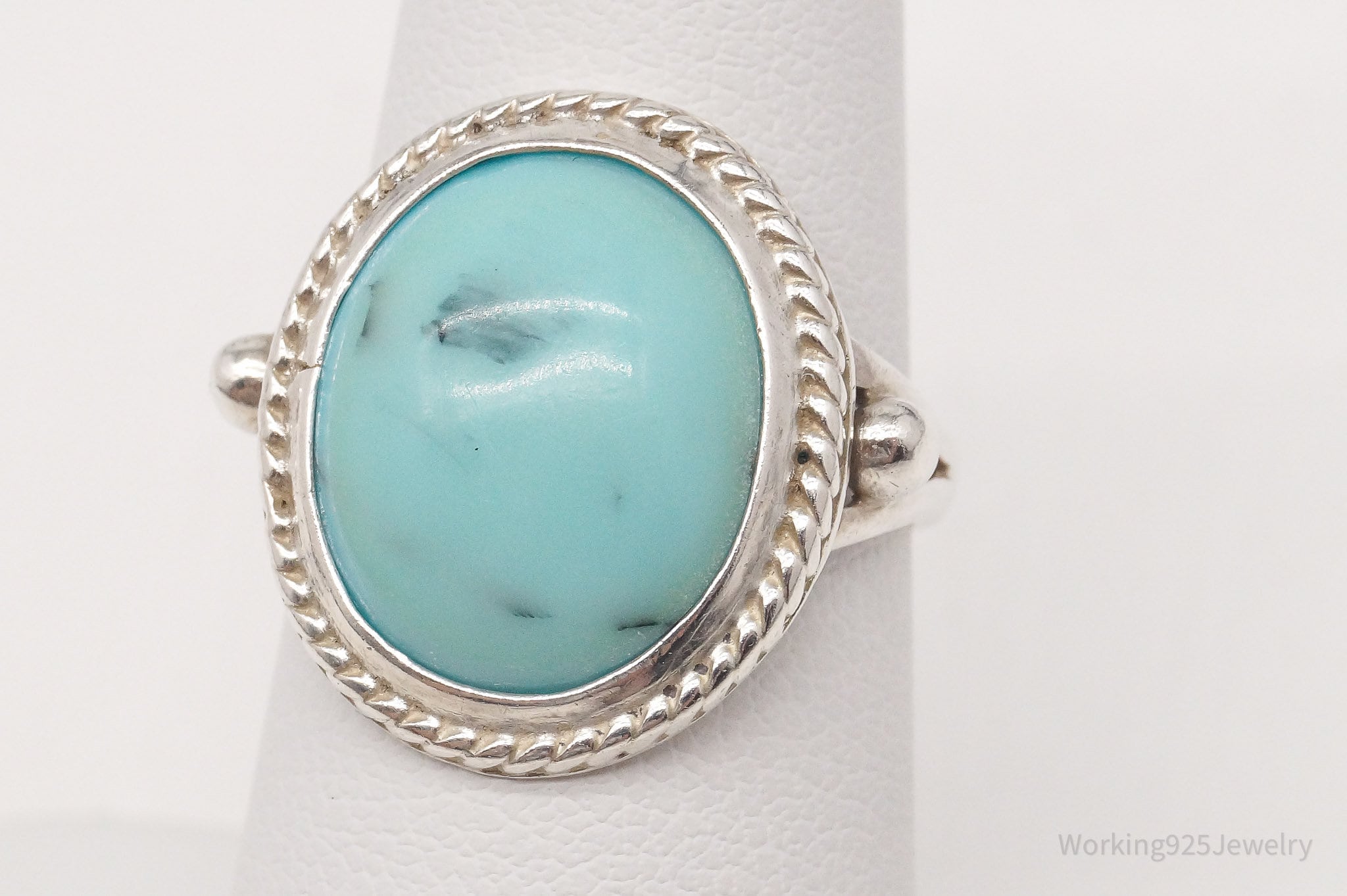 Vintage Mexico Blue Stone Sterling Silver Ring - Size 7.25