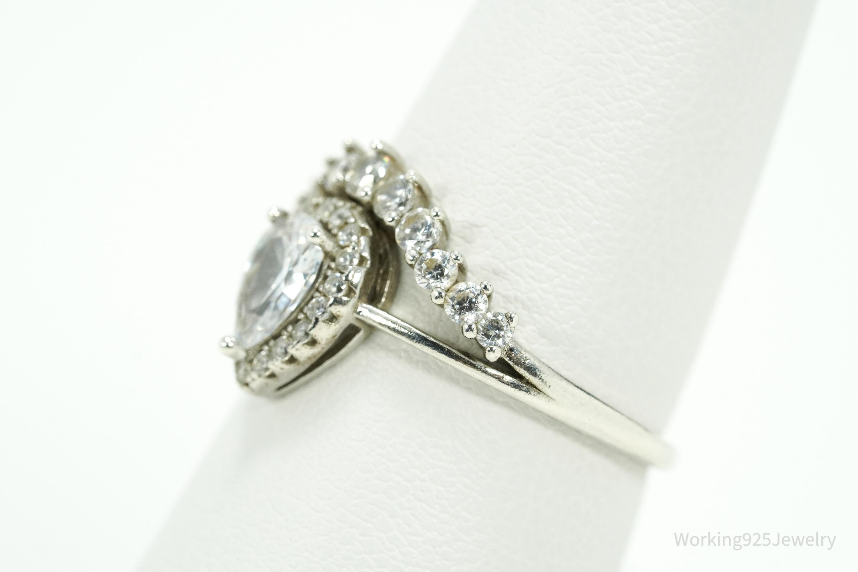 Vintage Cubic Zirconia Sterling Silver Ring - Size 8