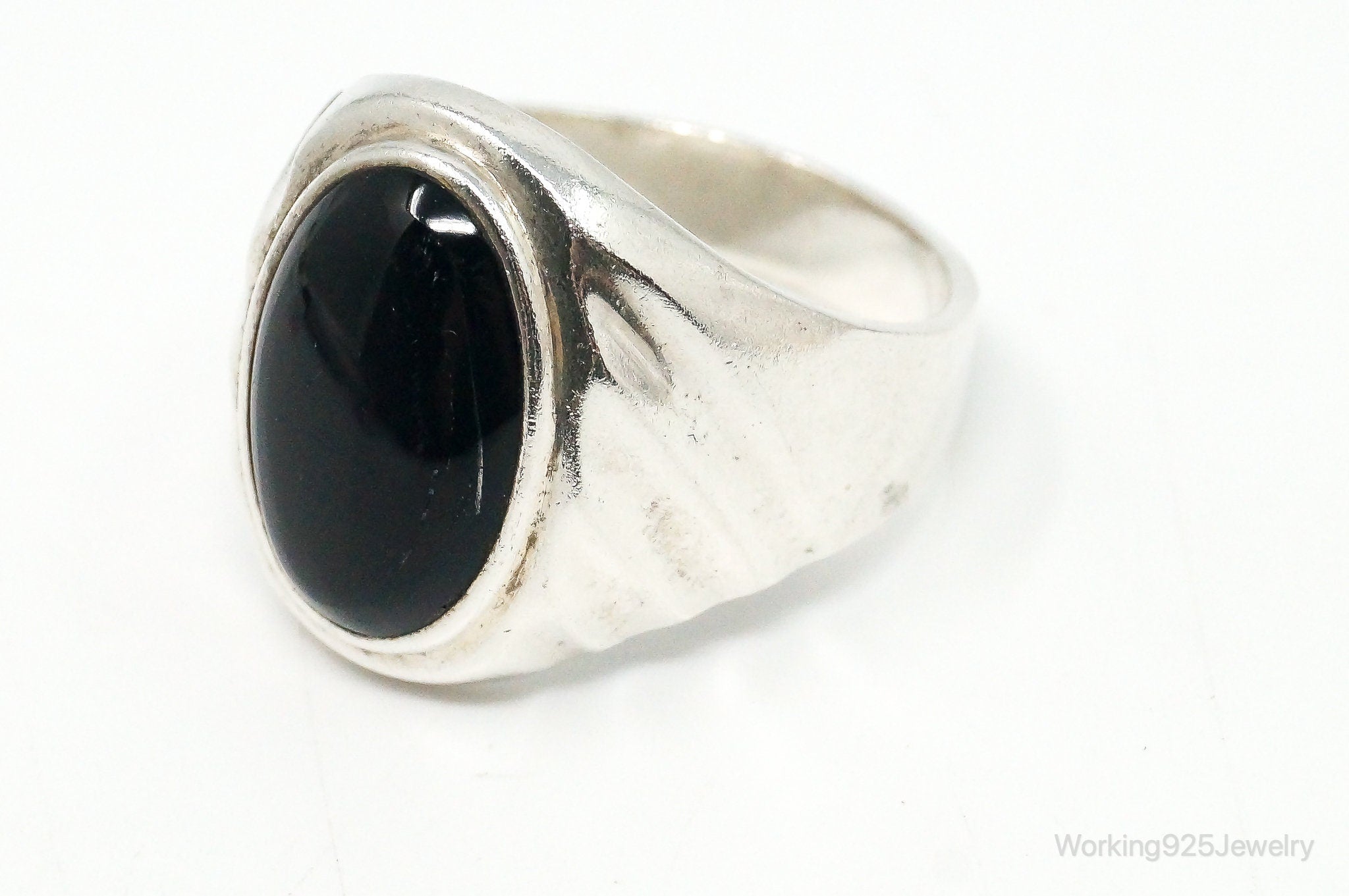 Vintage Mexico Black Onyx Sterling Silver Ring - Size 13.5