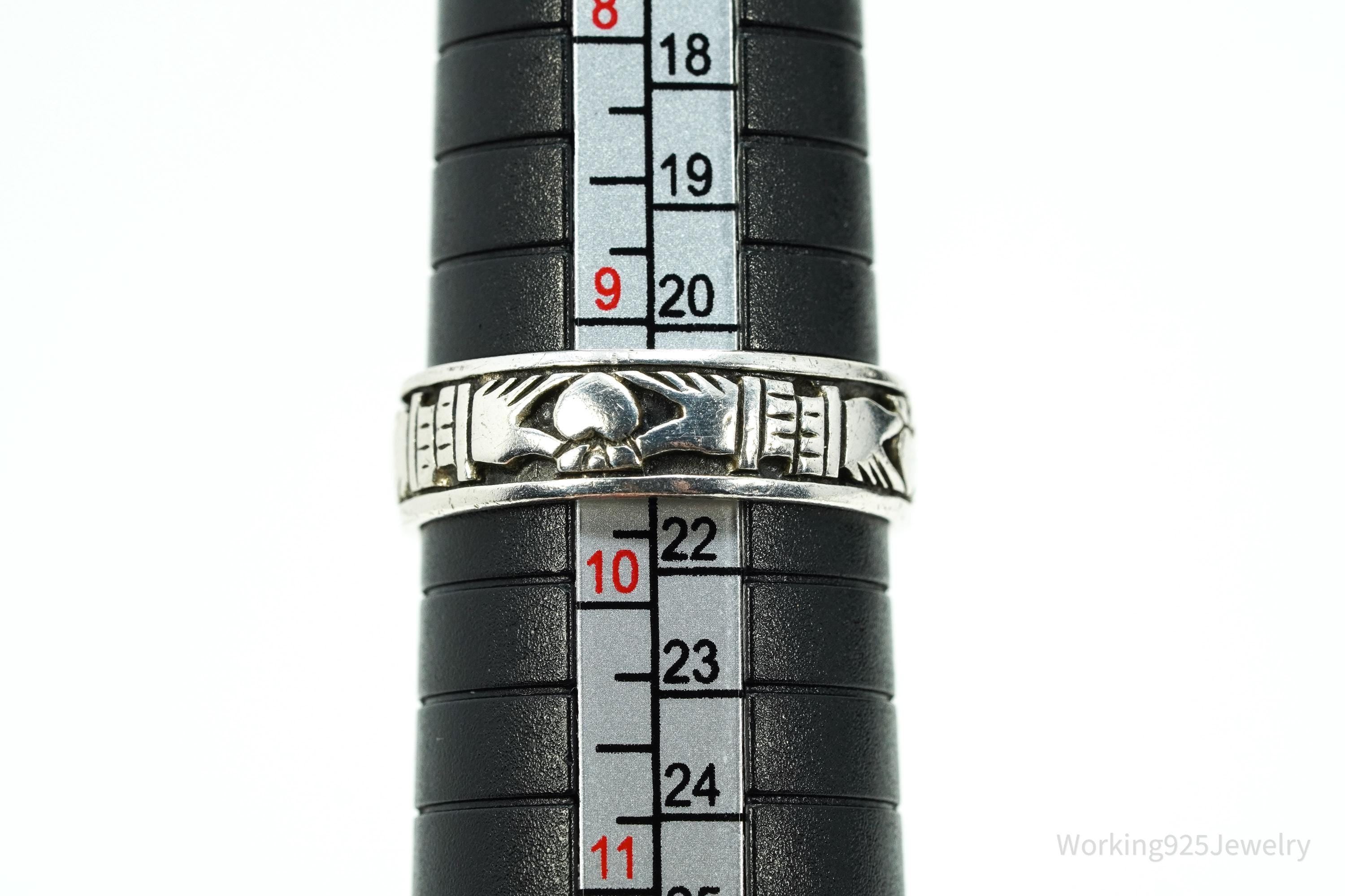 Vintage Claddagh Irish Sterling Silver Band Ring Size 9.5