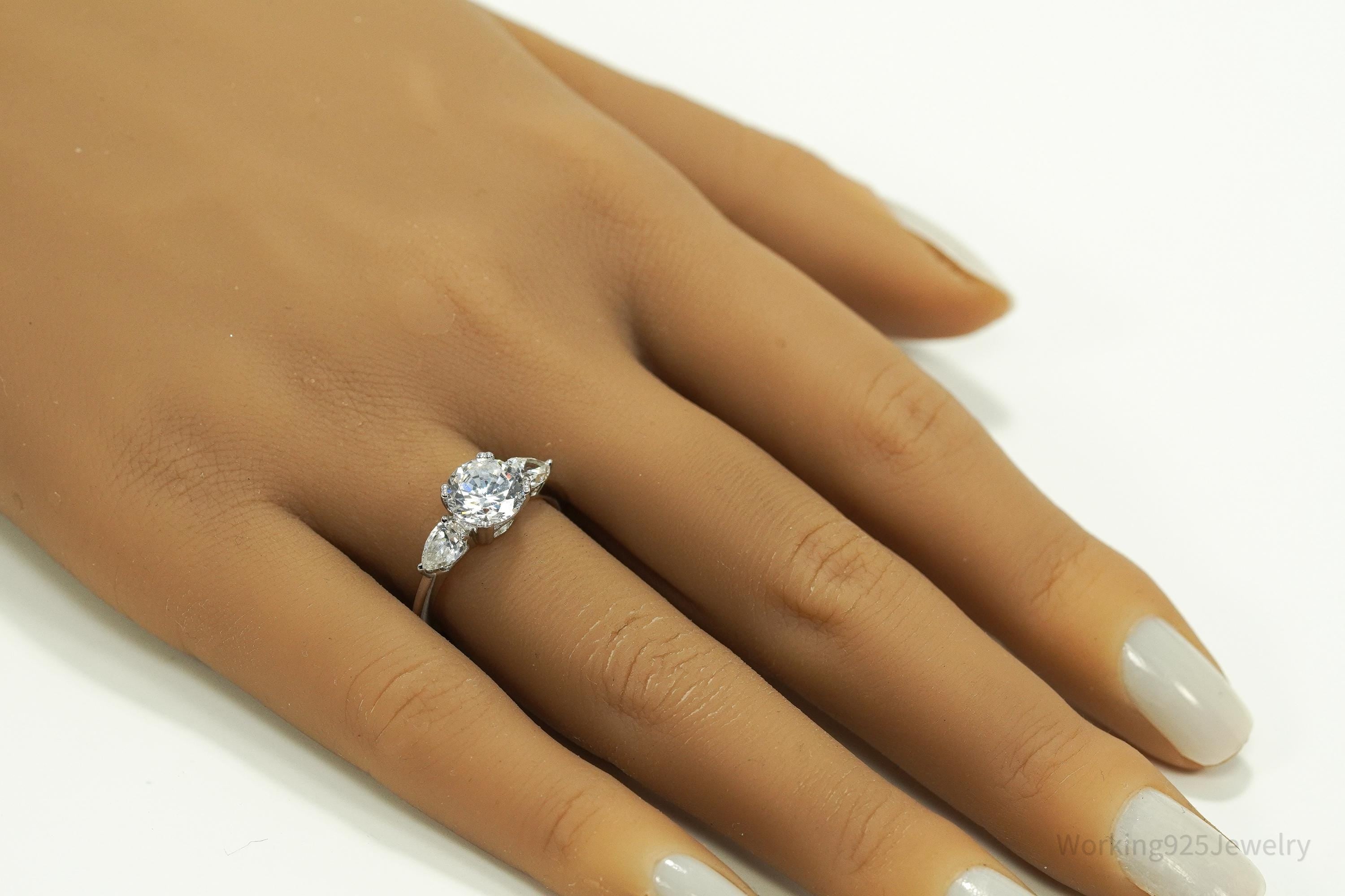 Vintage Cubic Zirconia Platinum Clad Sterling Silver Ring - Size 7.25