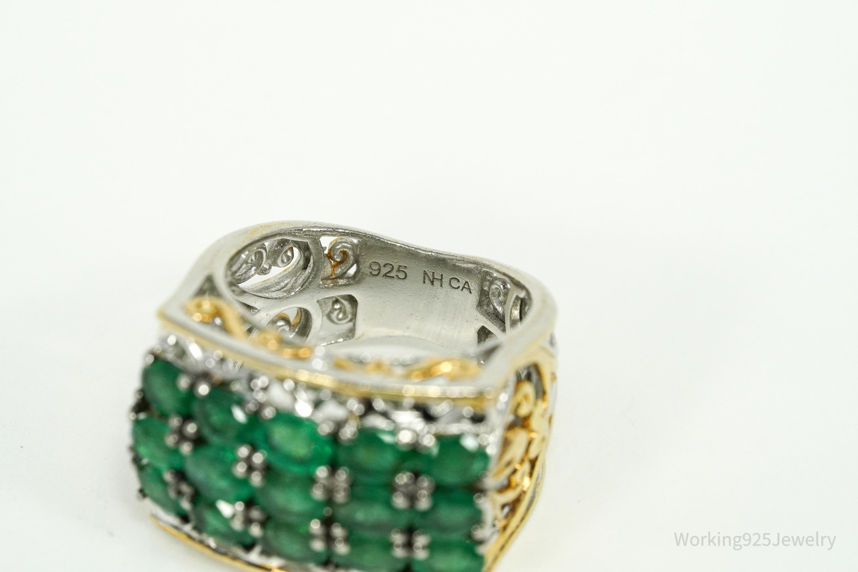 Michael Valitutti Emerald Gold Vermeil Palladium Sterling Silver Ring Size 5.25