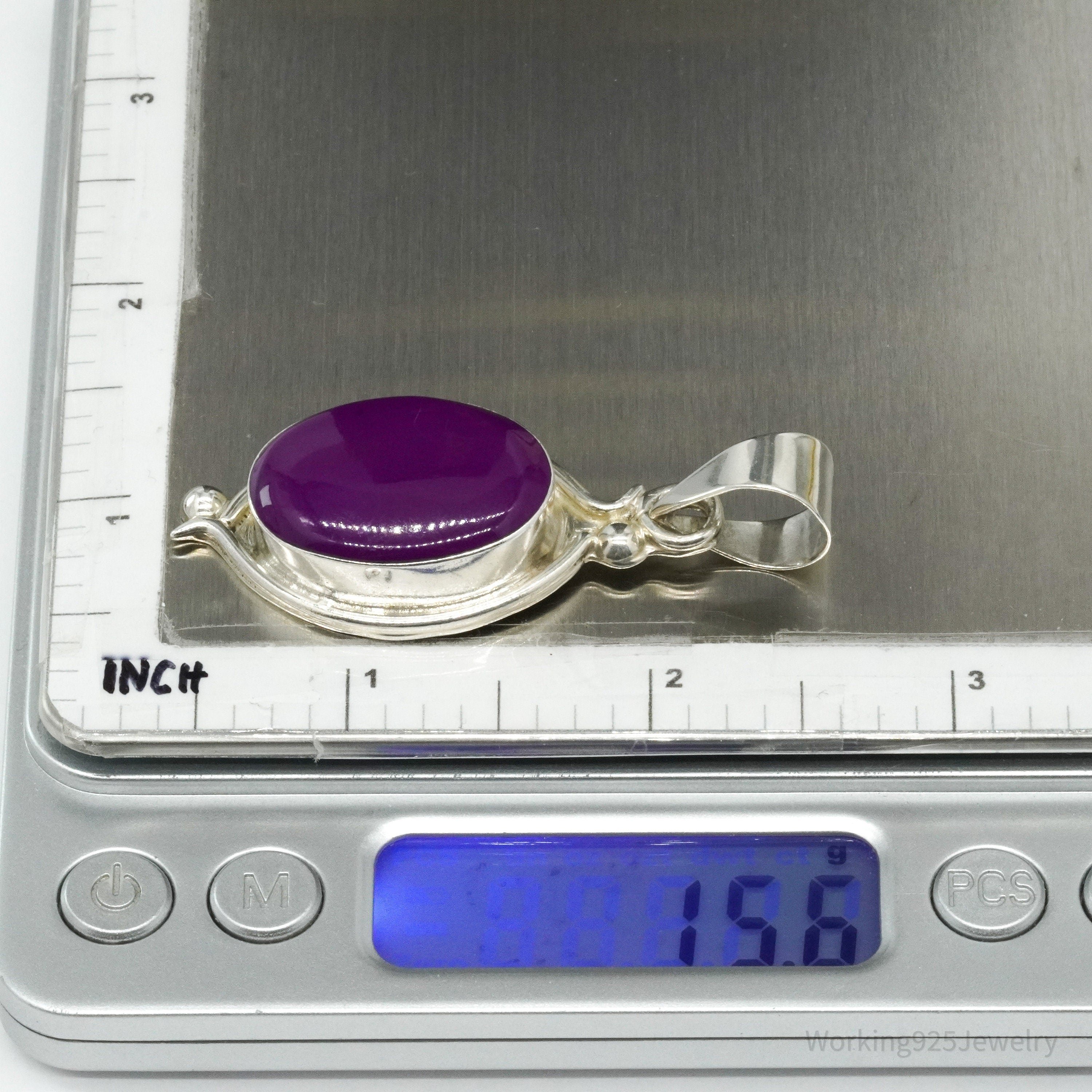 Vintage Large Mexico Modernist Sugilite Sterling Silver Pendant 2 5/16"