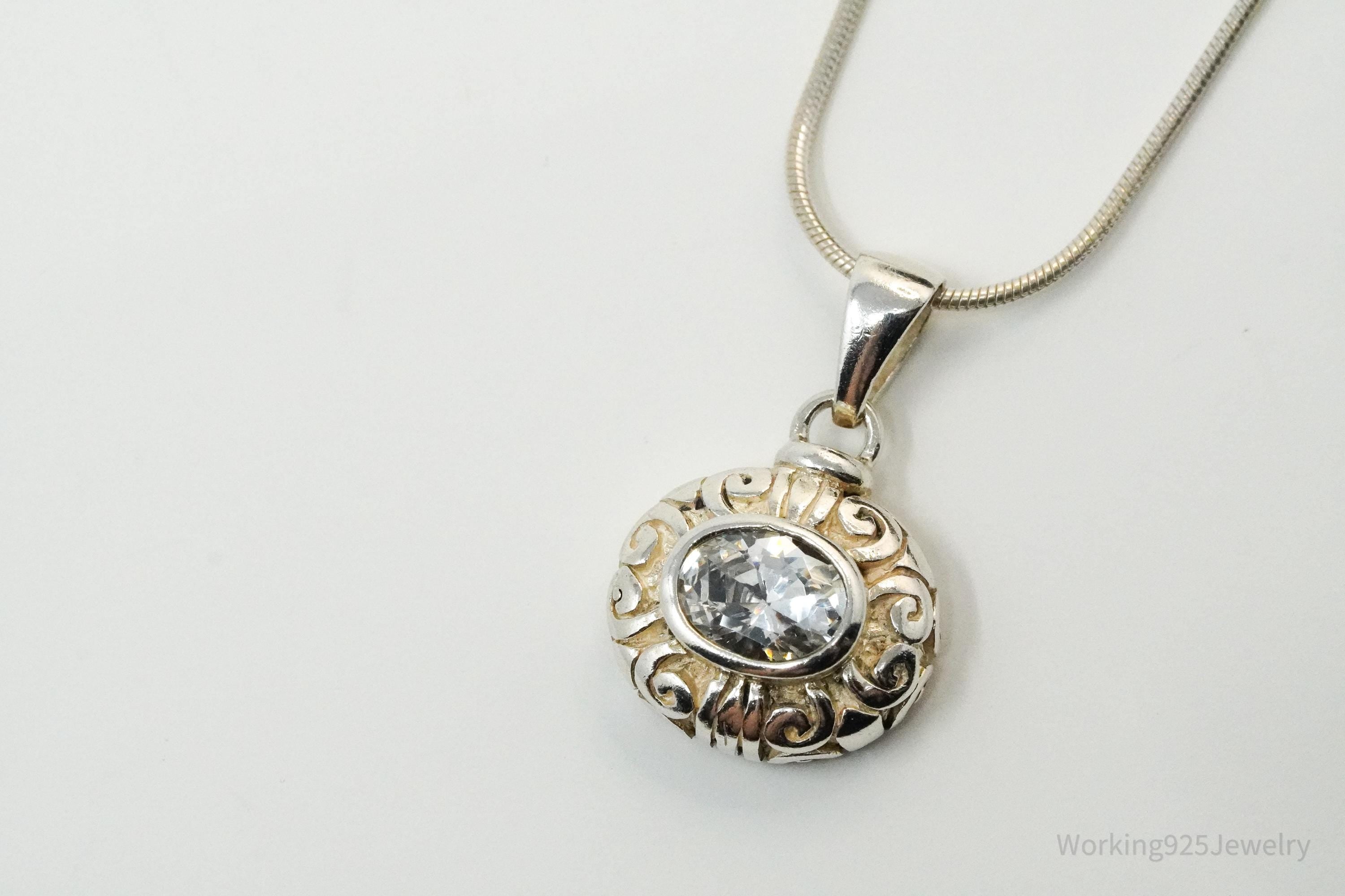 Vintage Cubic Zirconia Sterling Silver Necklace 18"