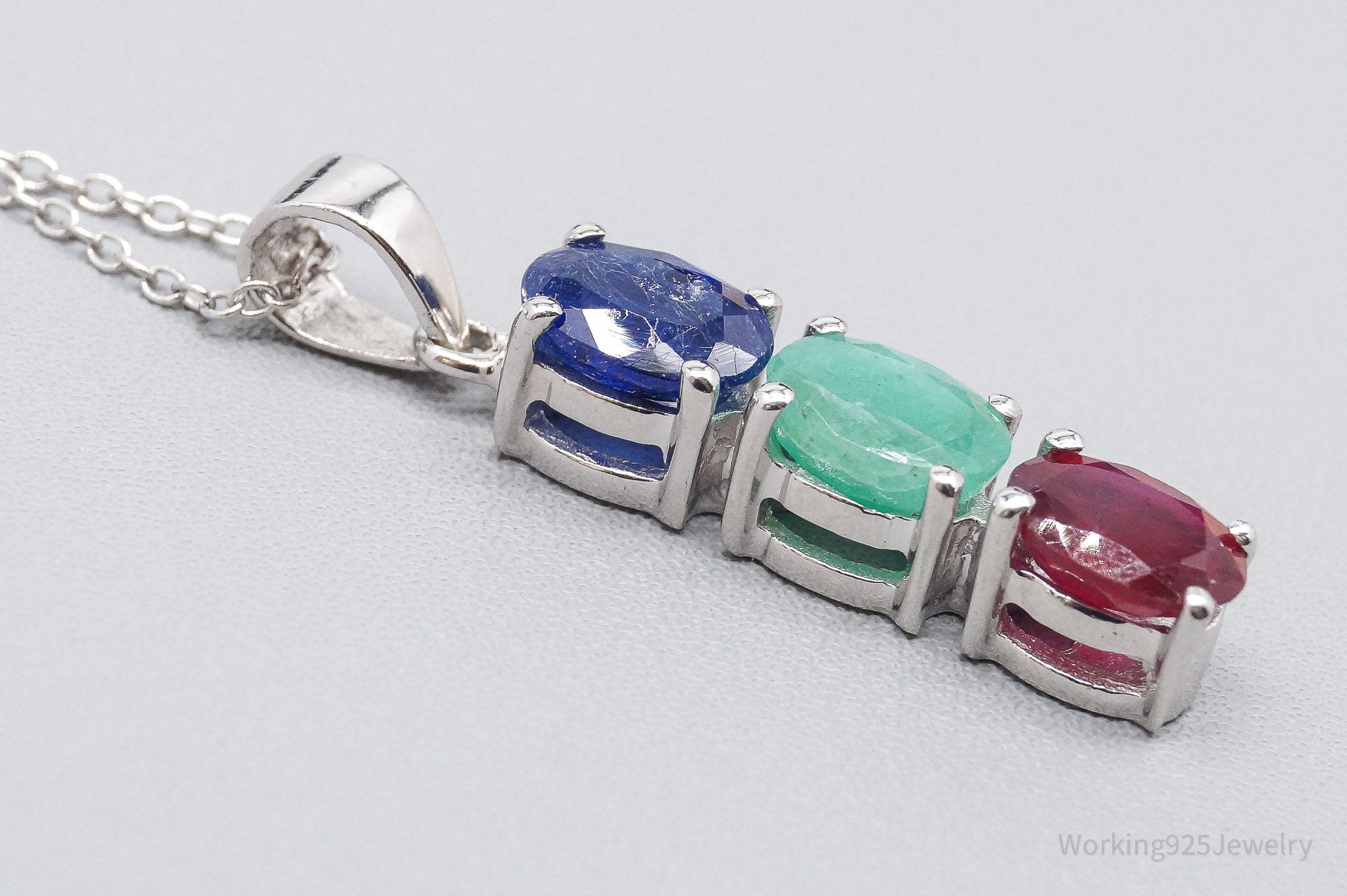 JTV's TGGC Ruby Emerald Sapphire Sterling Silver Necklace 18"