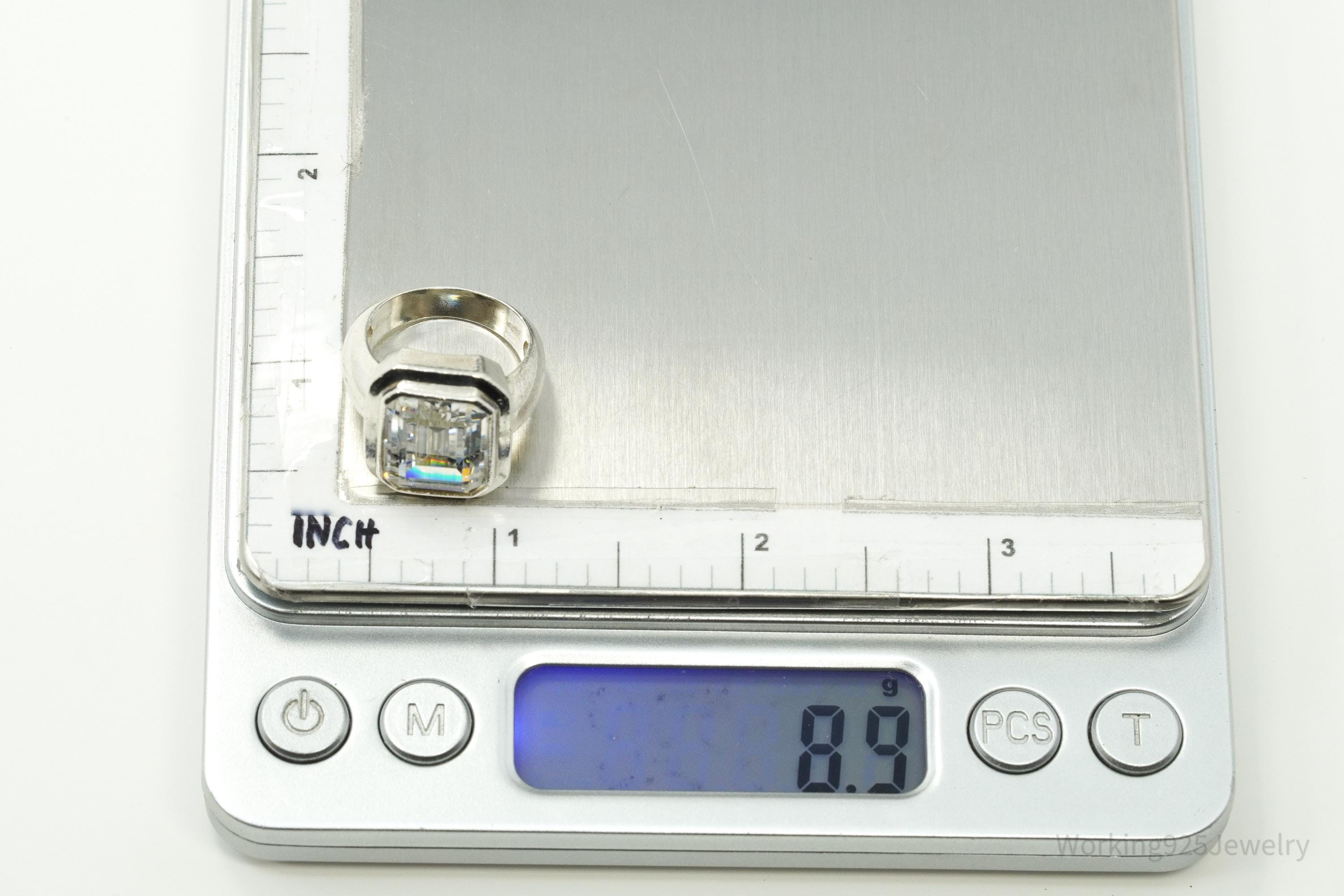 Vintage Large Diamonique DQCZ Sterling Silver Ring - Size 6