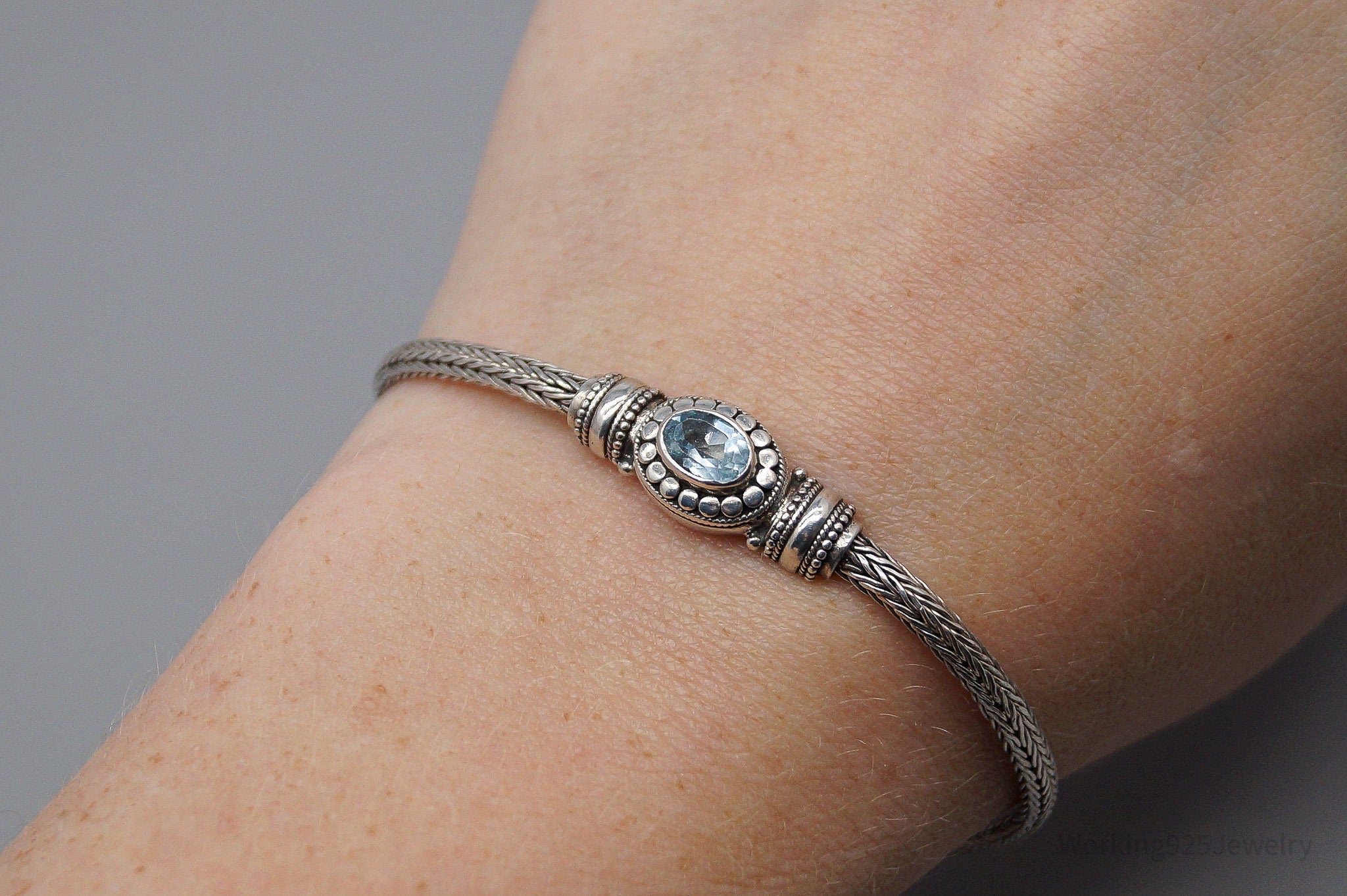 Vintage Blue Topaz Sterling Silver Bracelet 7.5"