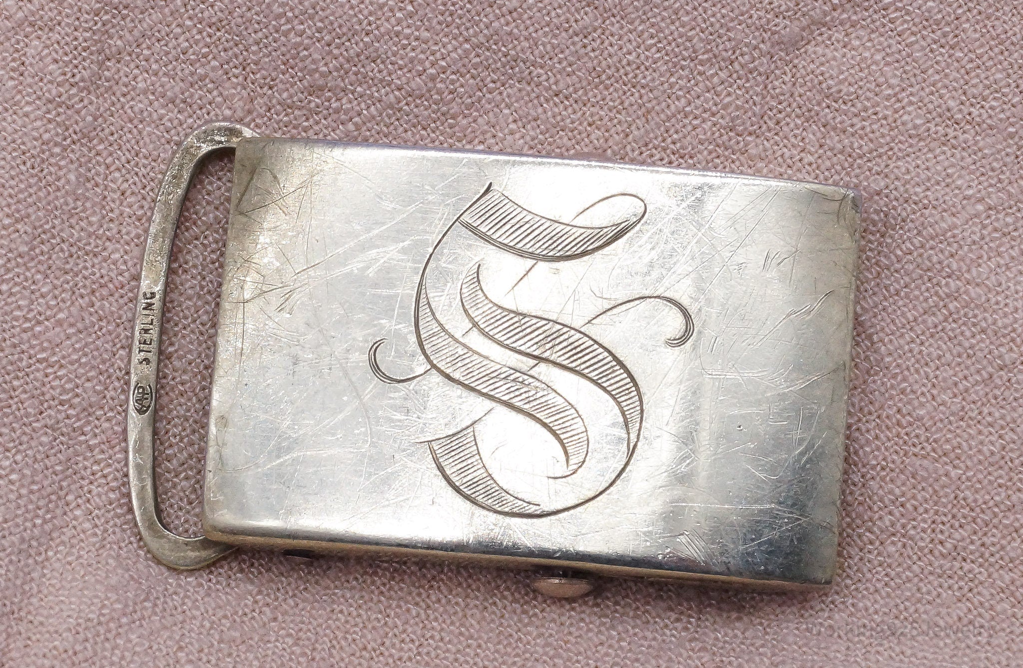 Antique 1910's Potter & Co. Inc "S" Military Sterling Silver Belt Buckle