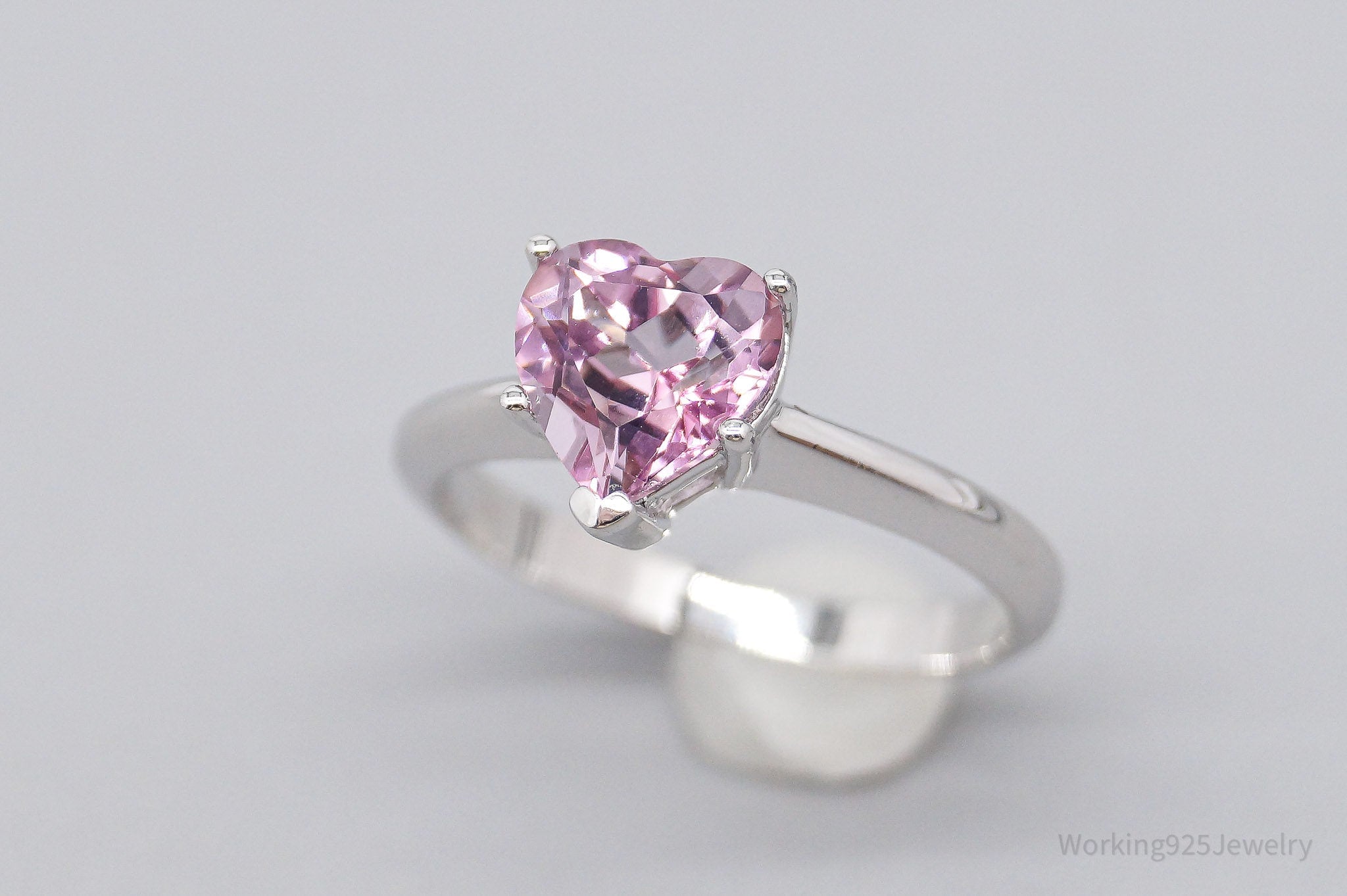 JTV TGGC Pink Topaz Heart Rhodium Over Sterling Silver Ring - Size 8