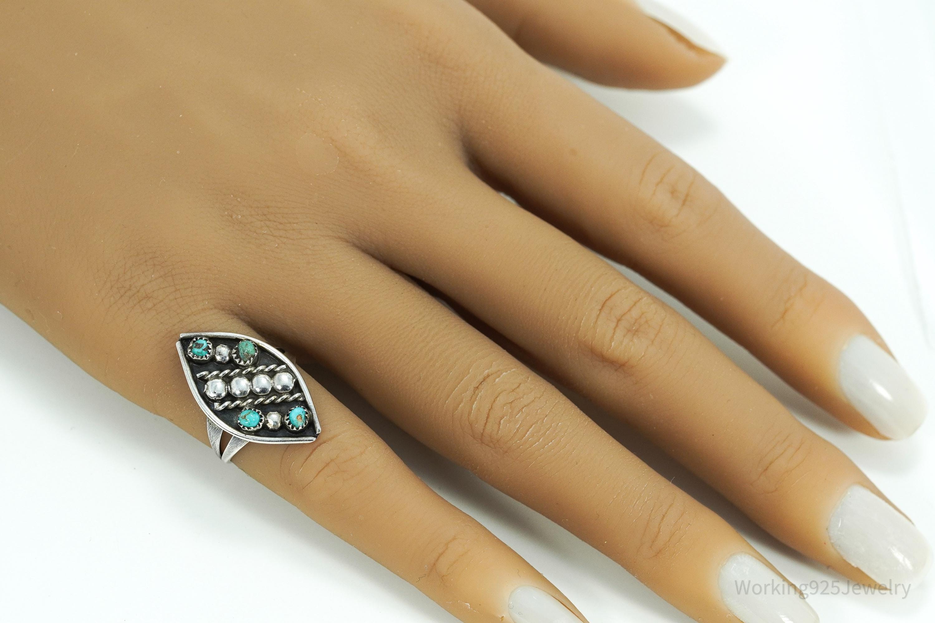 Vintage Native American Turquoise Silver Ring - Size 6.25