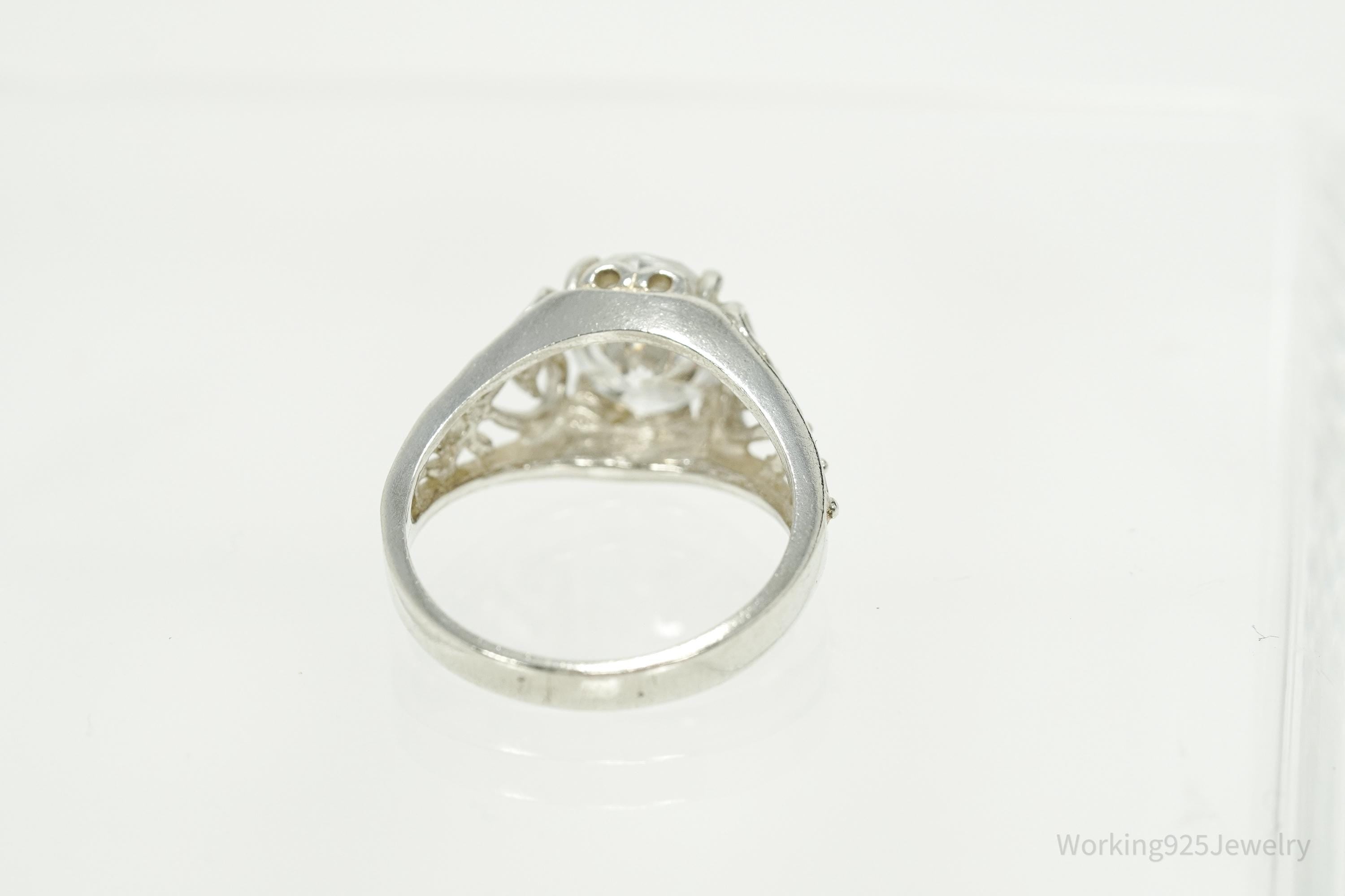 Vintage Cubic Zirconia Sterling Silver Ring - Size 7.75