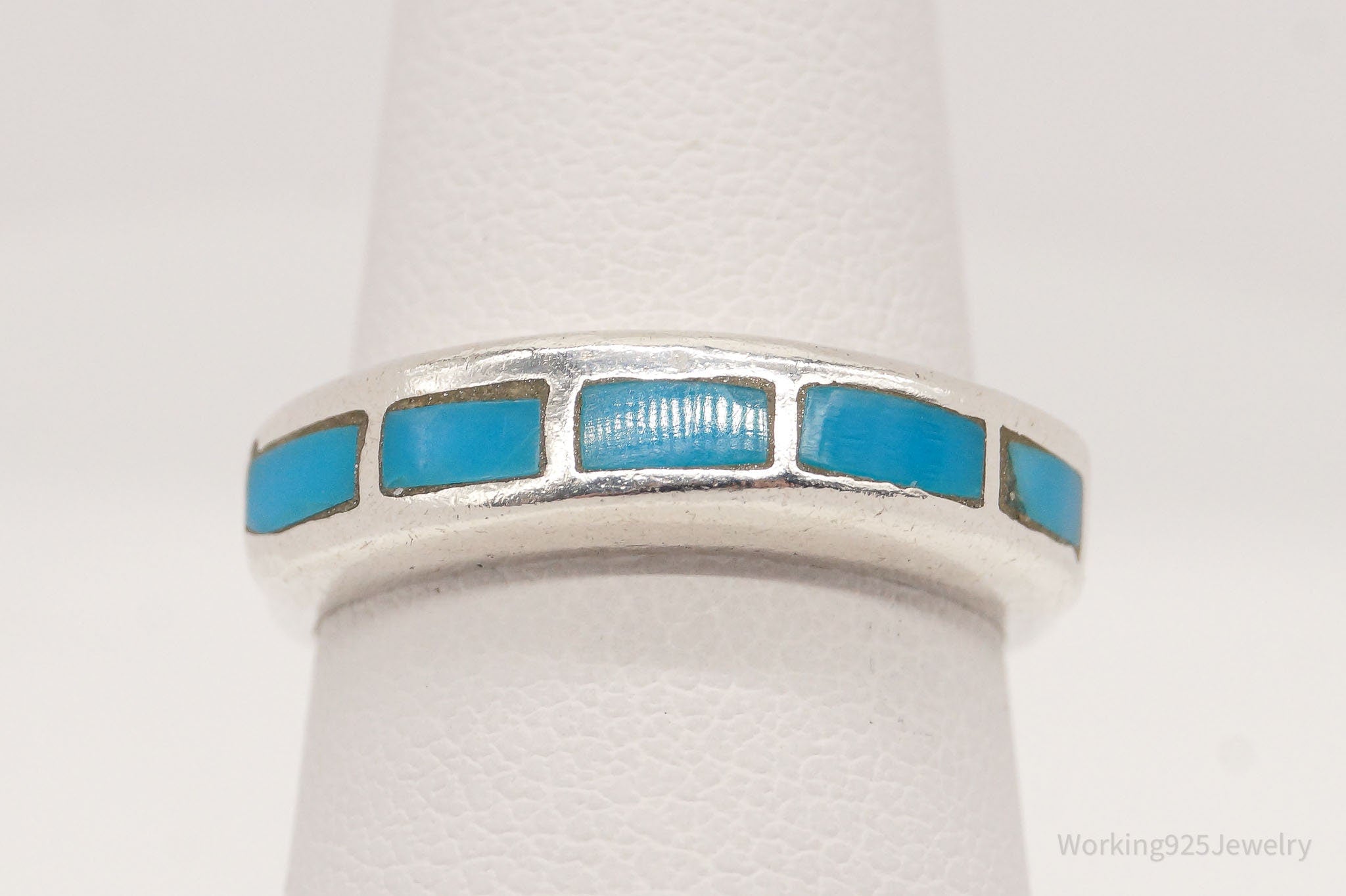 Vintage Native American Turquoise Unsigned Silver Ring - Size 5.75