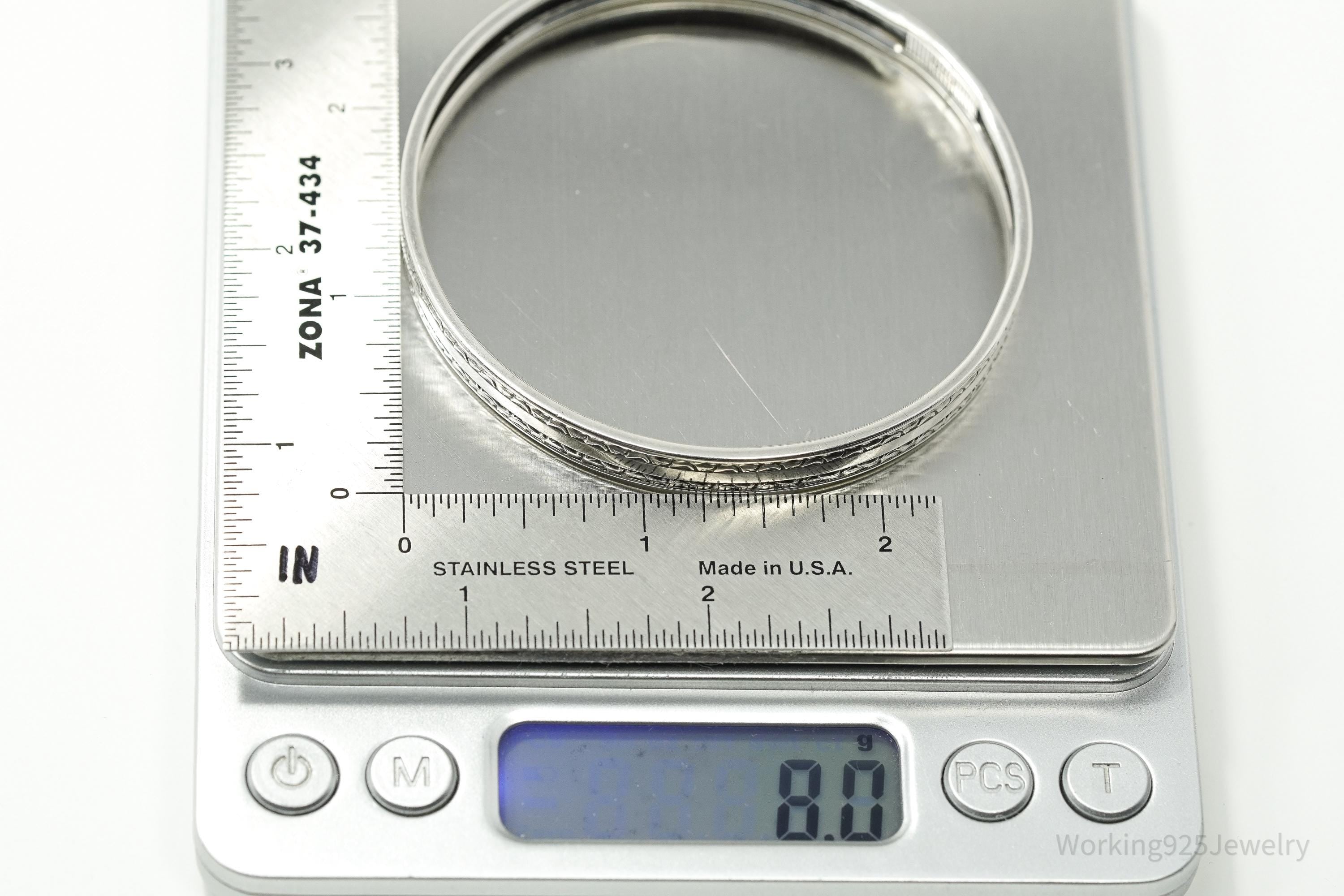 Antique Beau Art Deco Sterling Silver Bangle Bracelet 7 7/8"