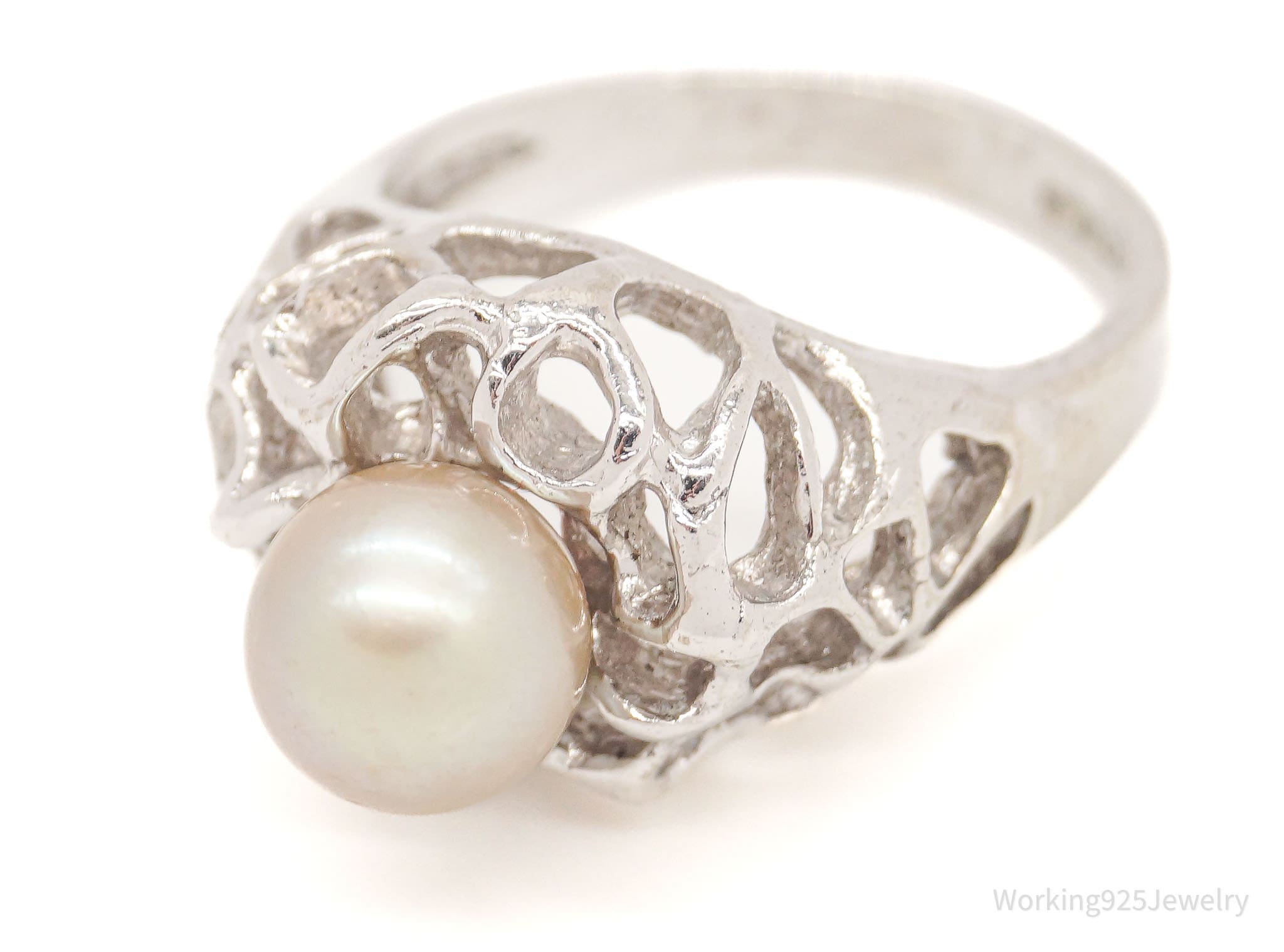 Vintage Pearl Sterling Silver Ring Size 8.25