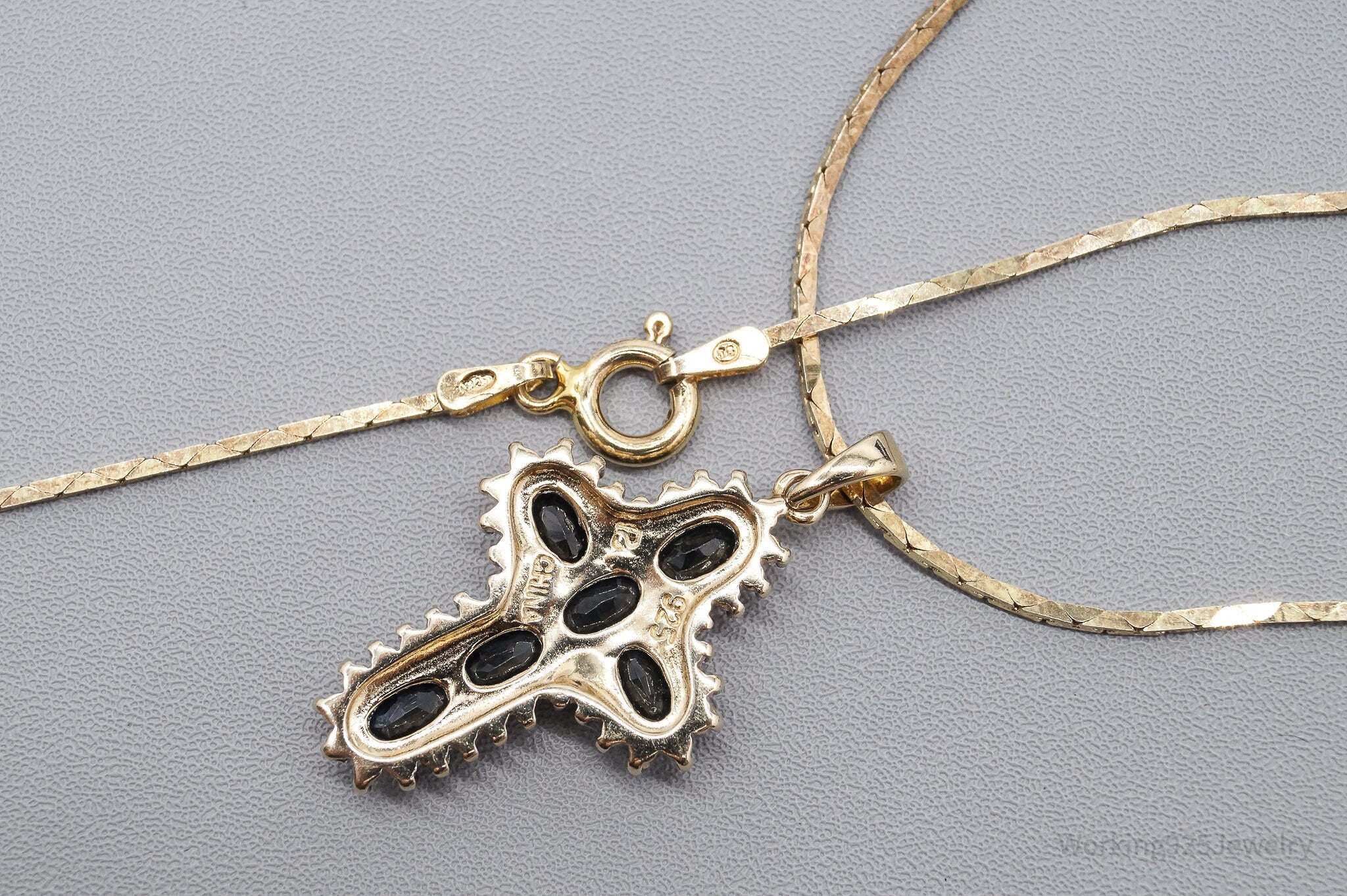 VTG Ross Simons Sapphires Cross Gold Over Sterling Silver Necklace 22"