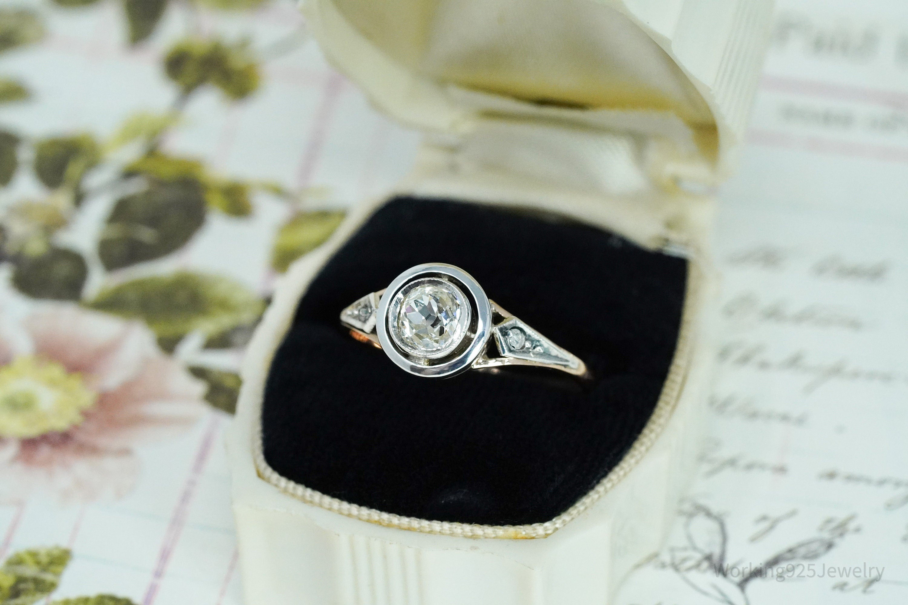 Antique 14K Rose Gold, Sterling Silver, & Diamond Ring - Size 9.25