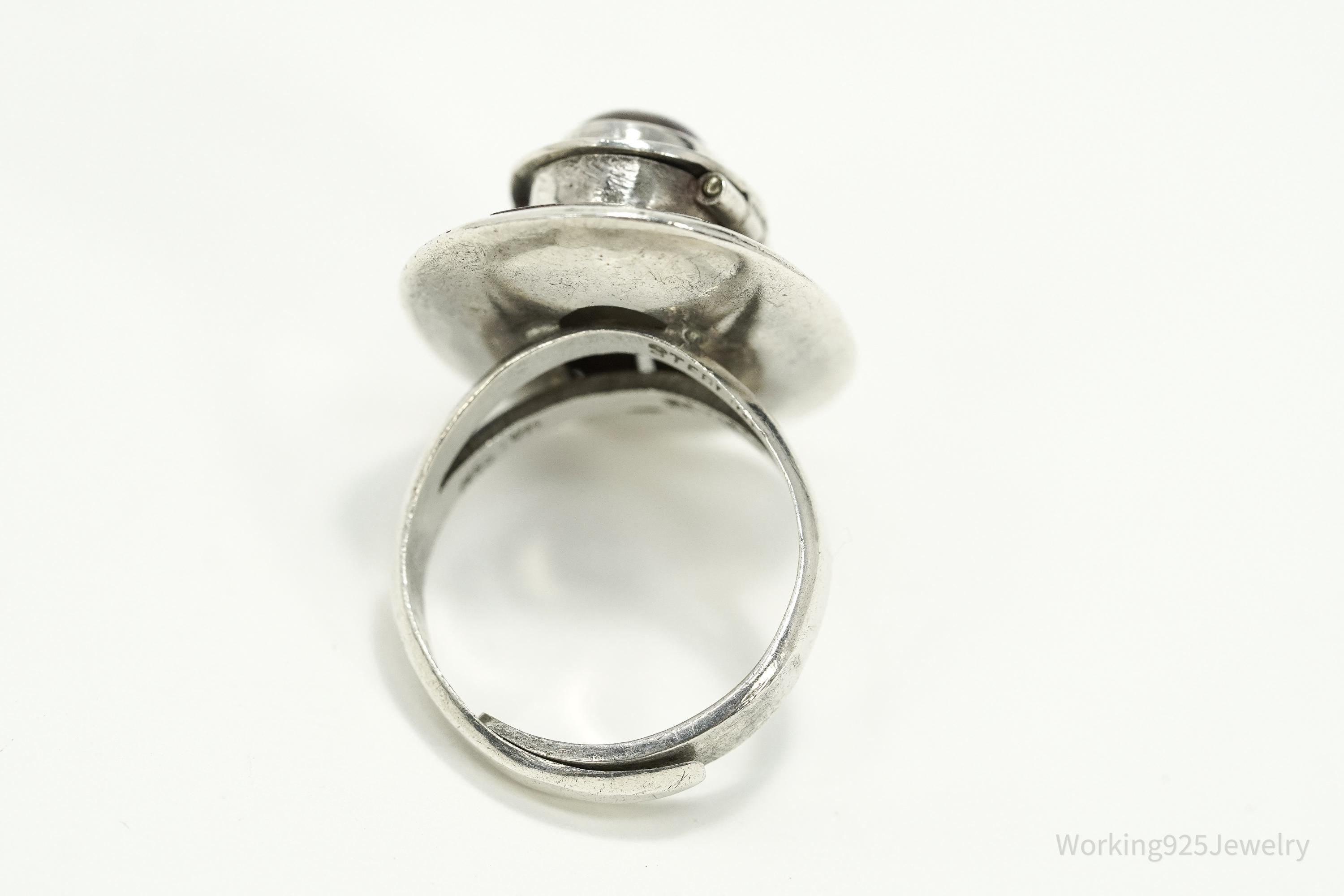 Vintage Mexico Amethyst Poison Ring Modernist Sterling Silver Size 8.75