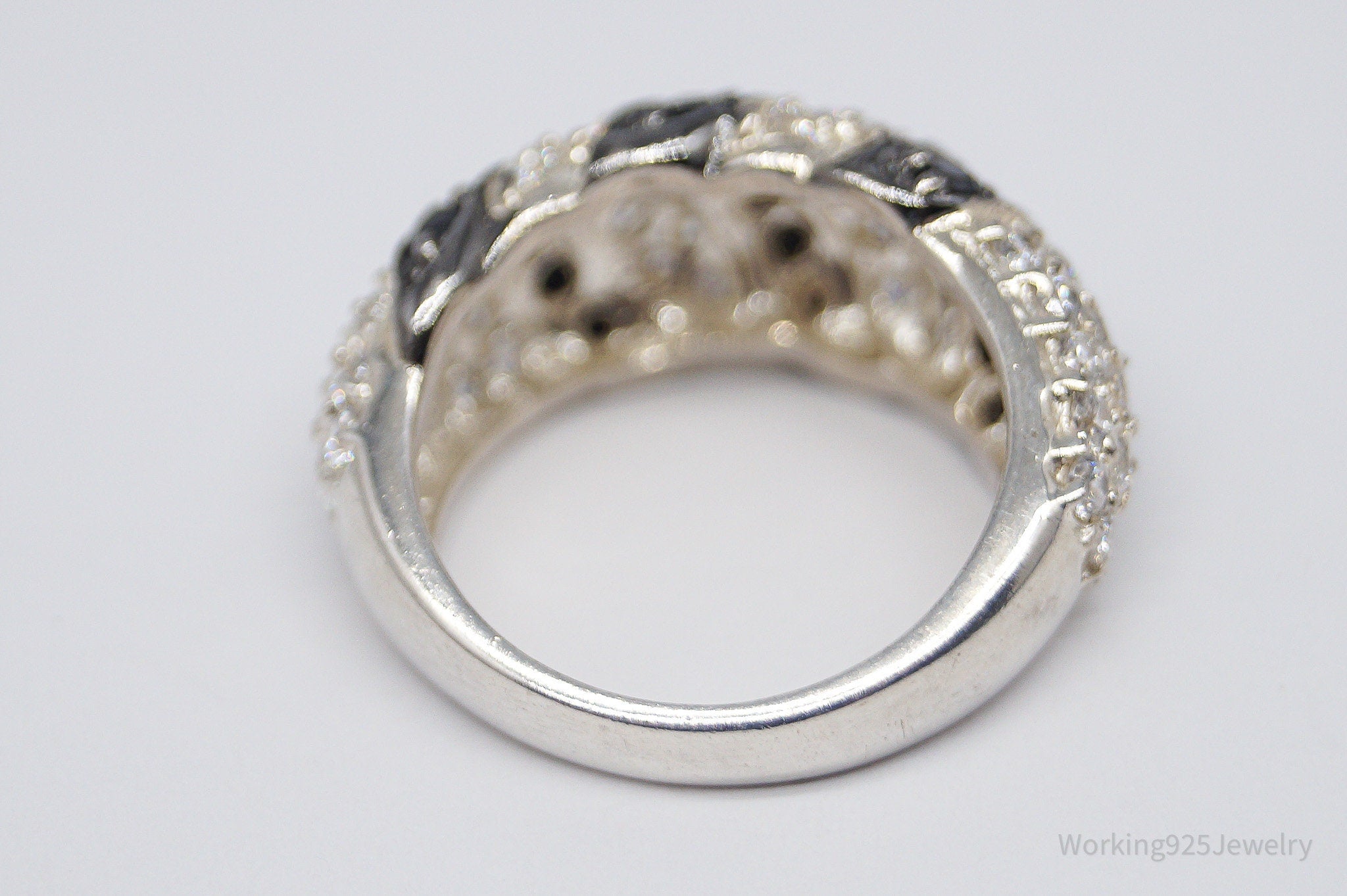 Vintage Black & White Cubic Zirconia Sterling Silver Ring - Size 4.75