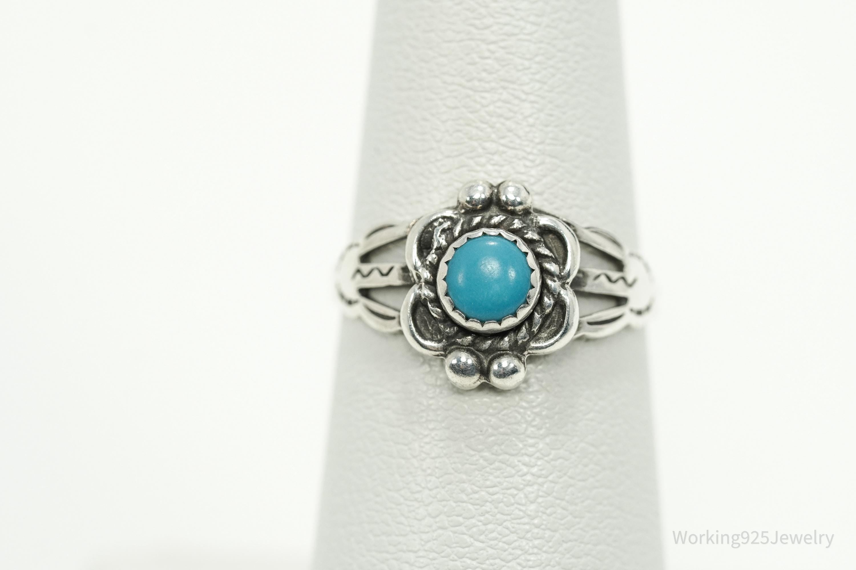 Vintage Native American Turquoise Unsigned Silver Ring - Size 6.25