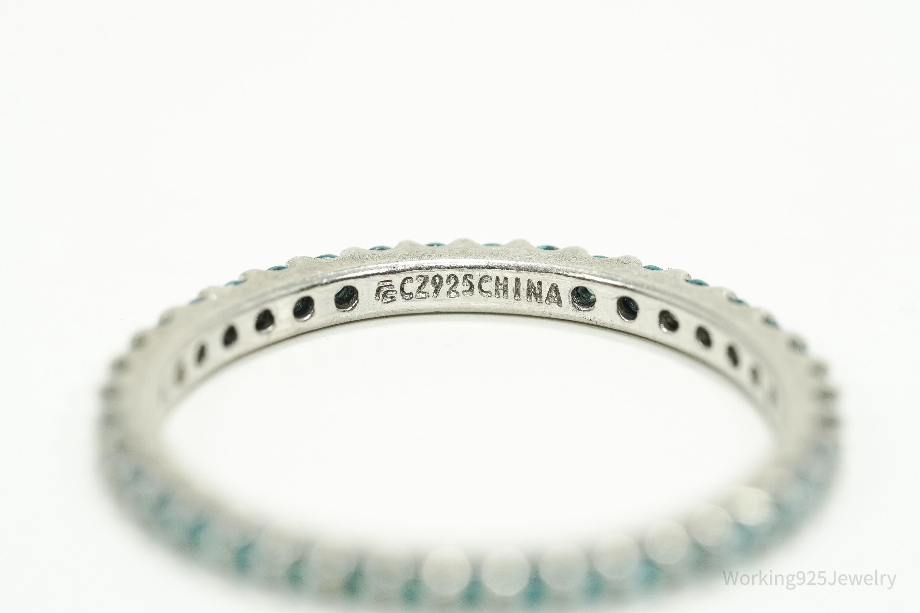 Vintage Blue Cubic Zirconia Sterling Silver Ring - Size 7