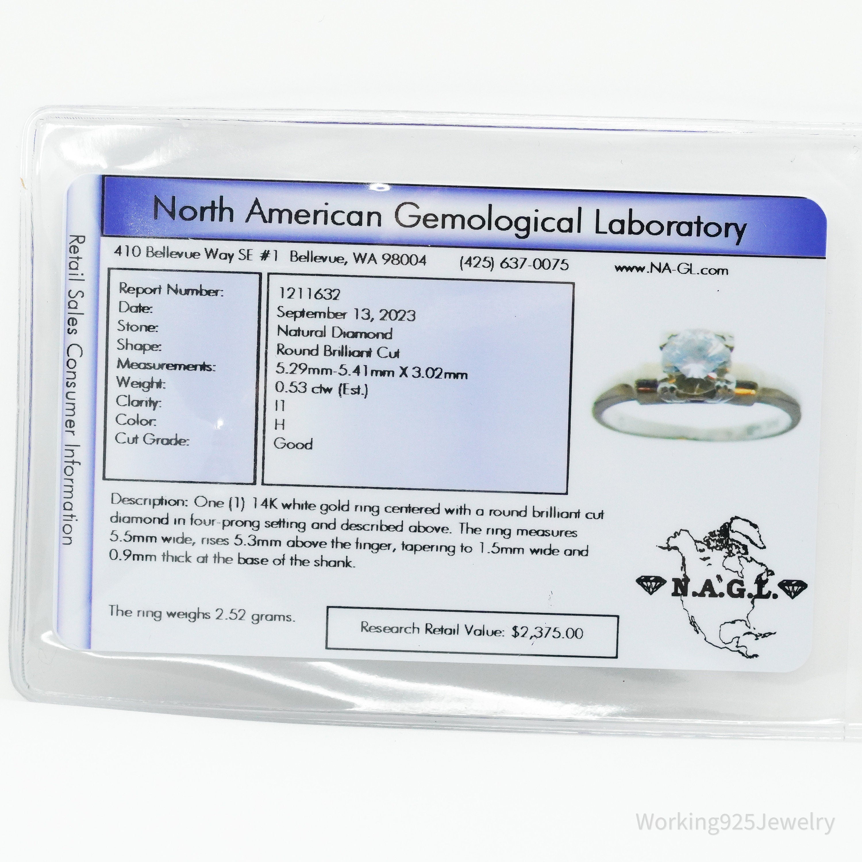 14K White Gold Diamond Ring Size - 5