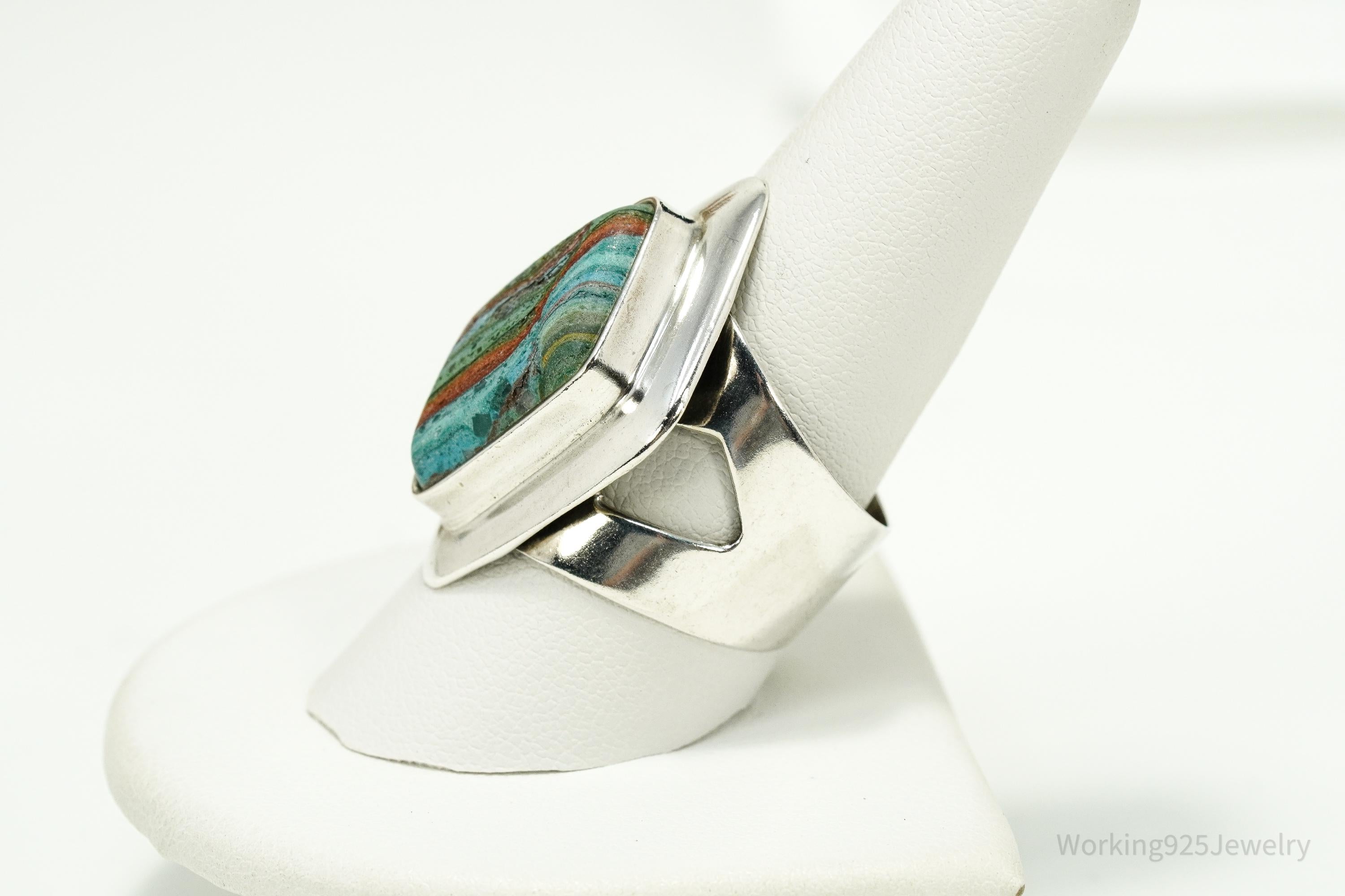 VTG Jay King Desert Rose Trading Rainbow Calsilica Sterling Silver Ring - Size 10