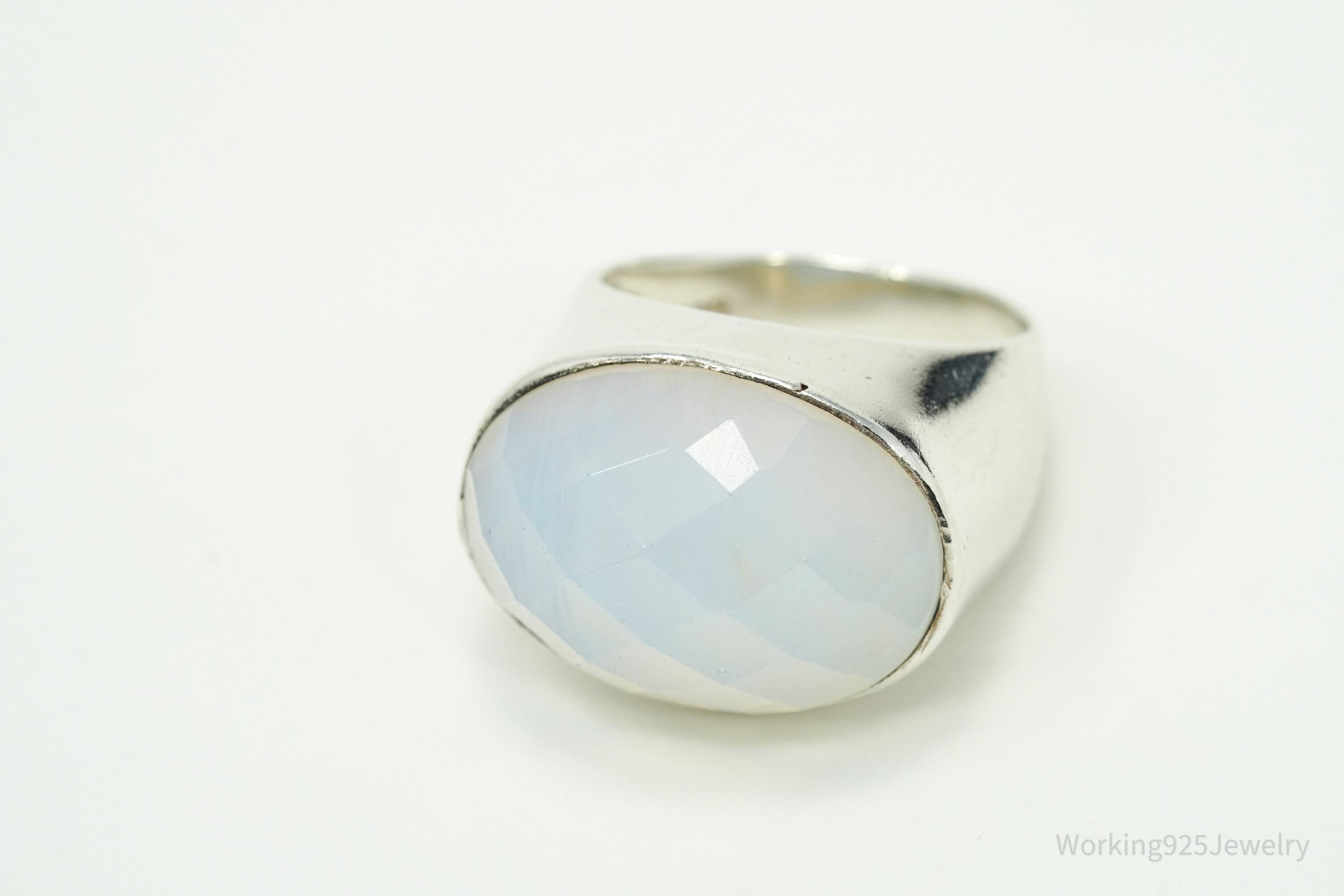 Vintage Large Opalite Sterling Silver Ring - Size 6.25