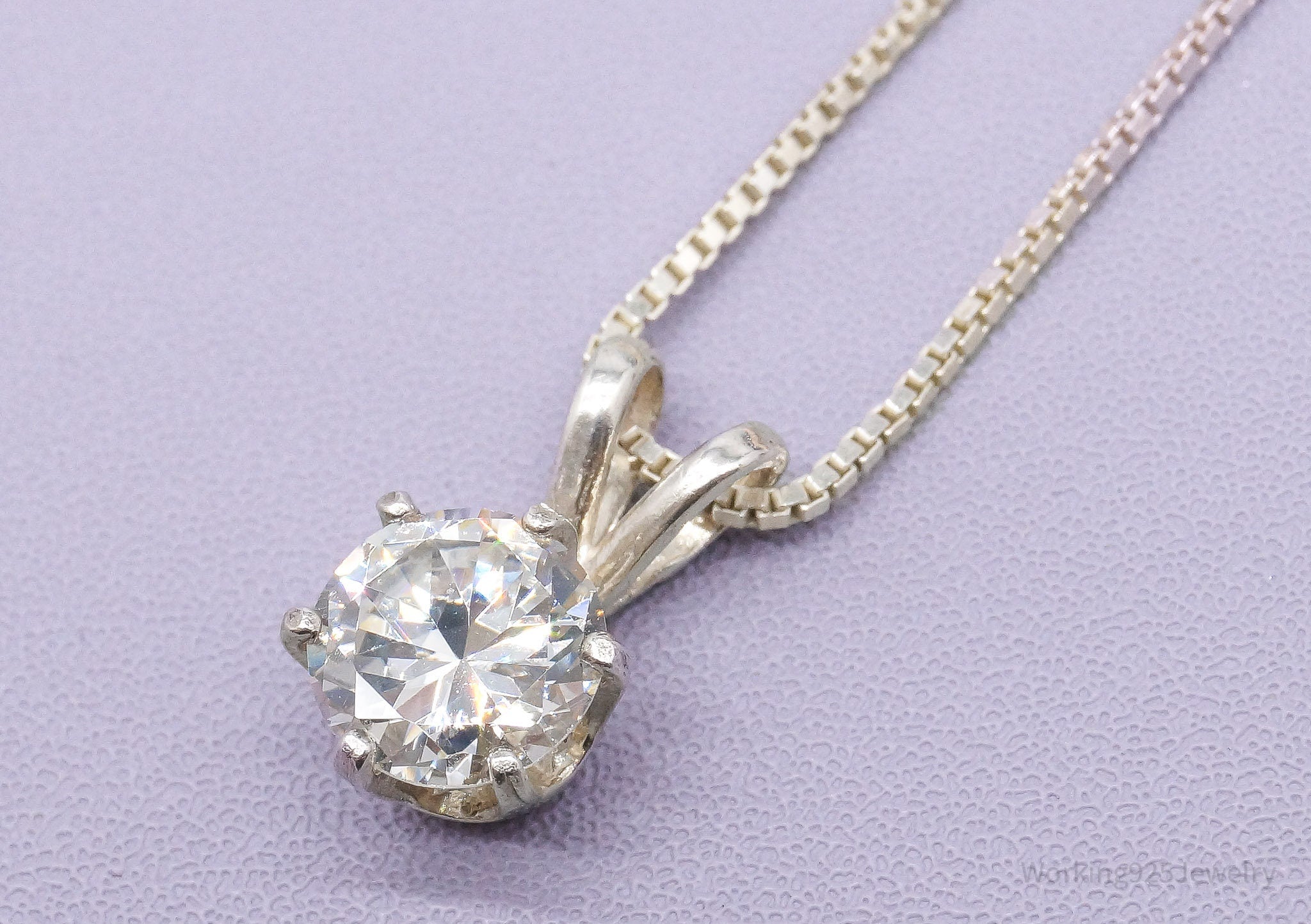 Vintage Cubic Zirconia Sterling Silver Necklace 18"