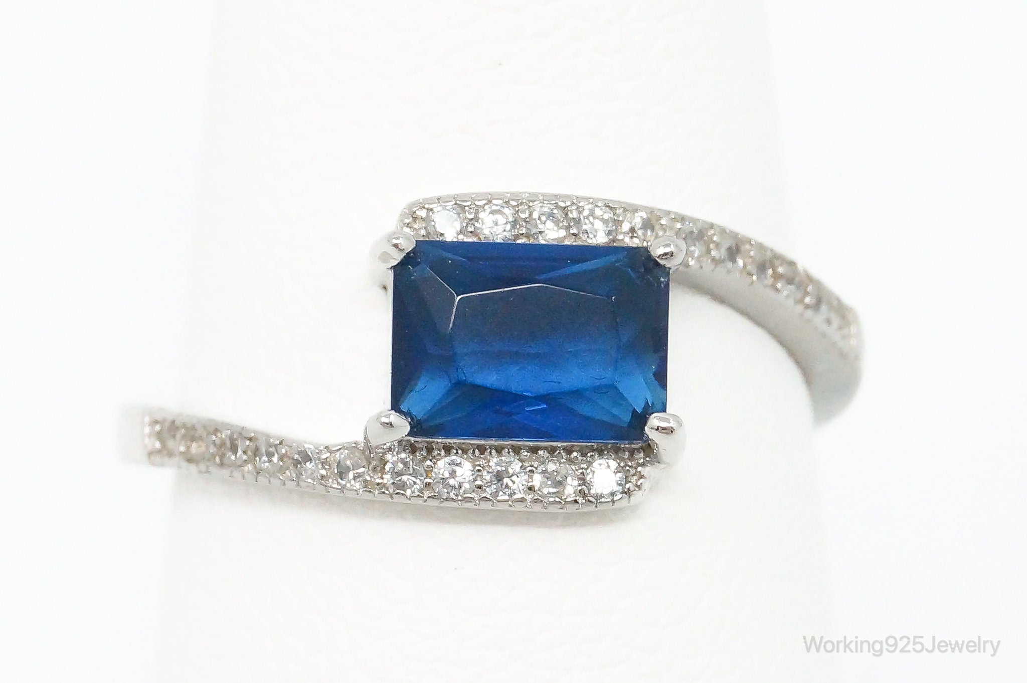 Lab Sapphire Cubic Zirconia Sterling Silver Ring - Size 6.75