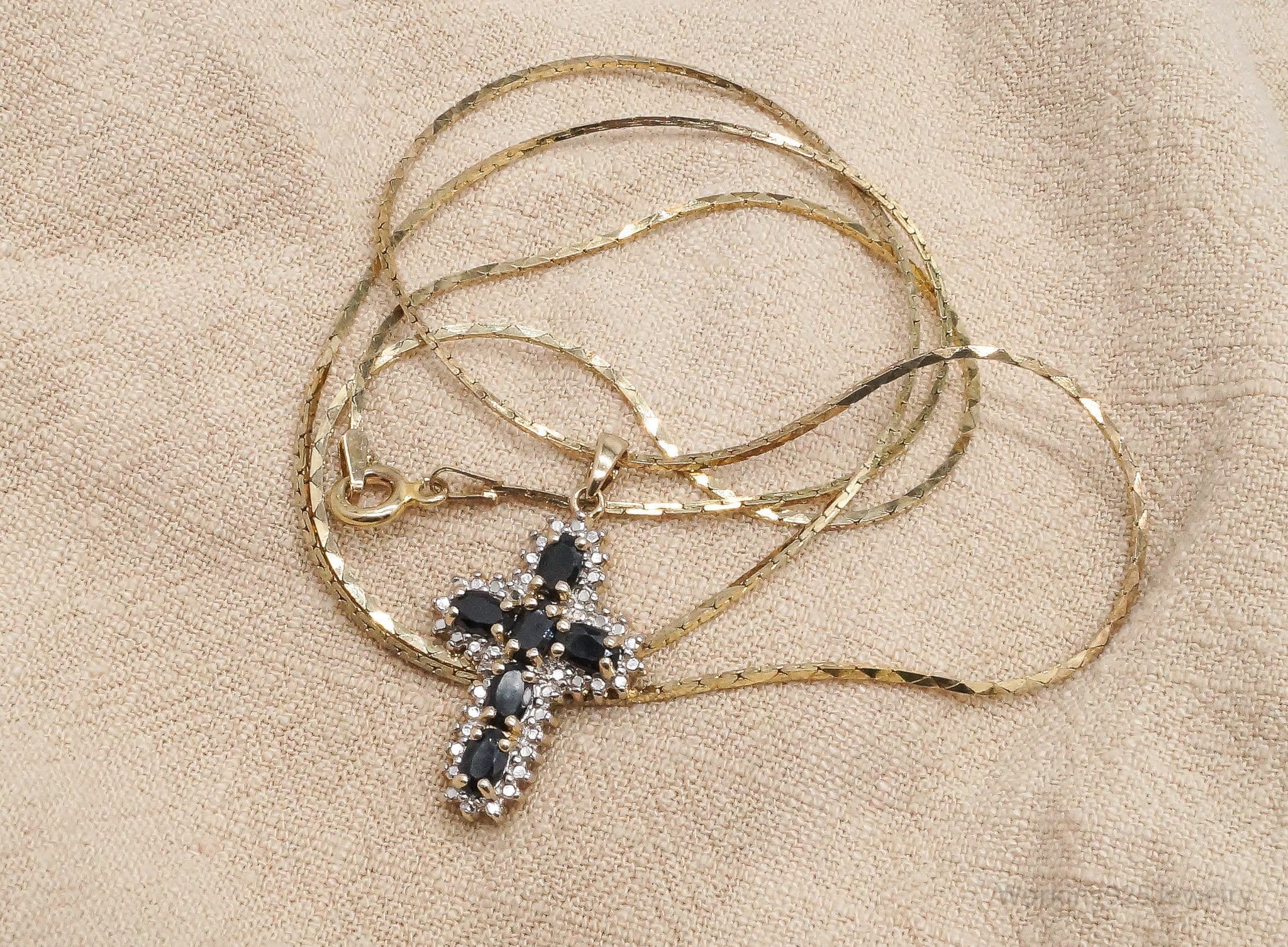 VTG Ross Simons Sapphires Cross Gold Over Sterling Silver Necklace 22"