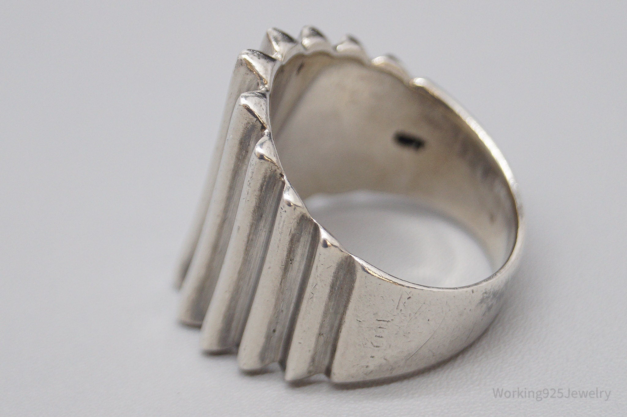 Vintage Puffy Ribbed Modernist Style Sterling Silver Ring - Size 7.75