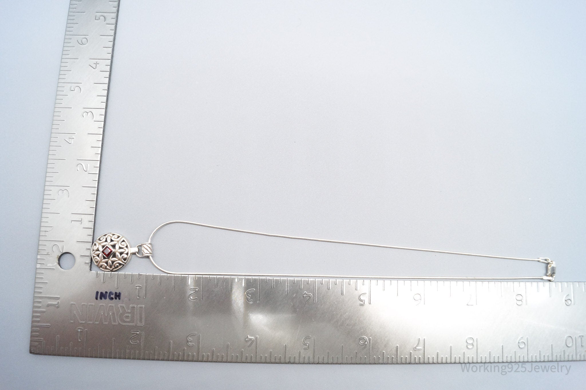 Vintage Garnet Art Deco Style Sterling Silver Necklace 16"