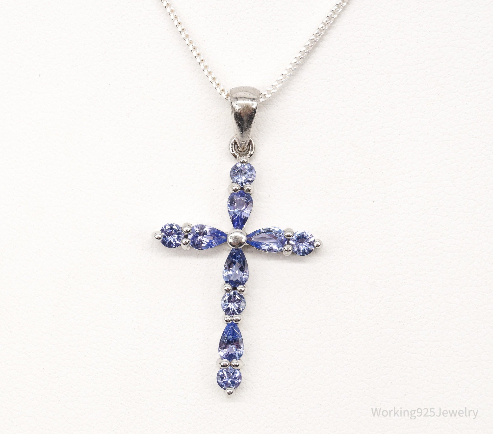 Vintage Iolite Cross Sterling Silver Necklace