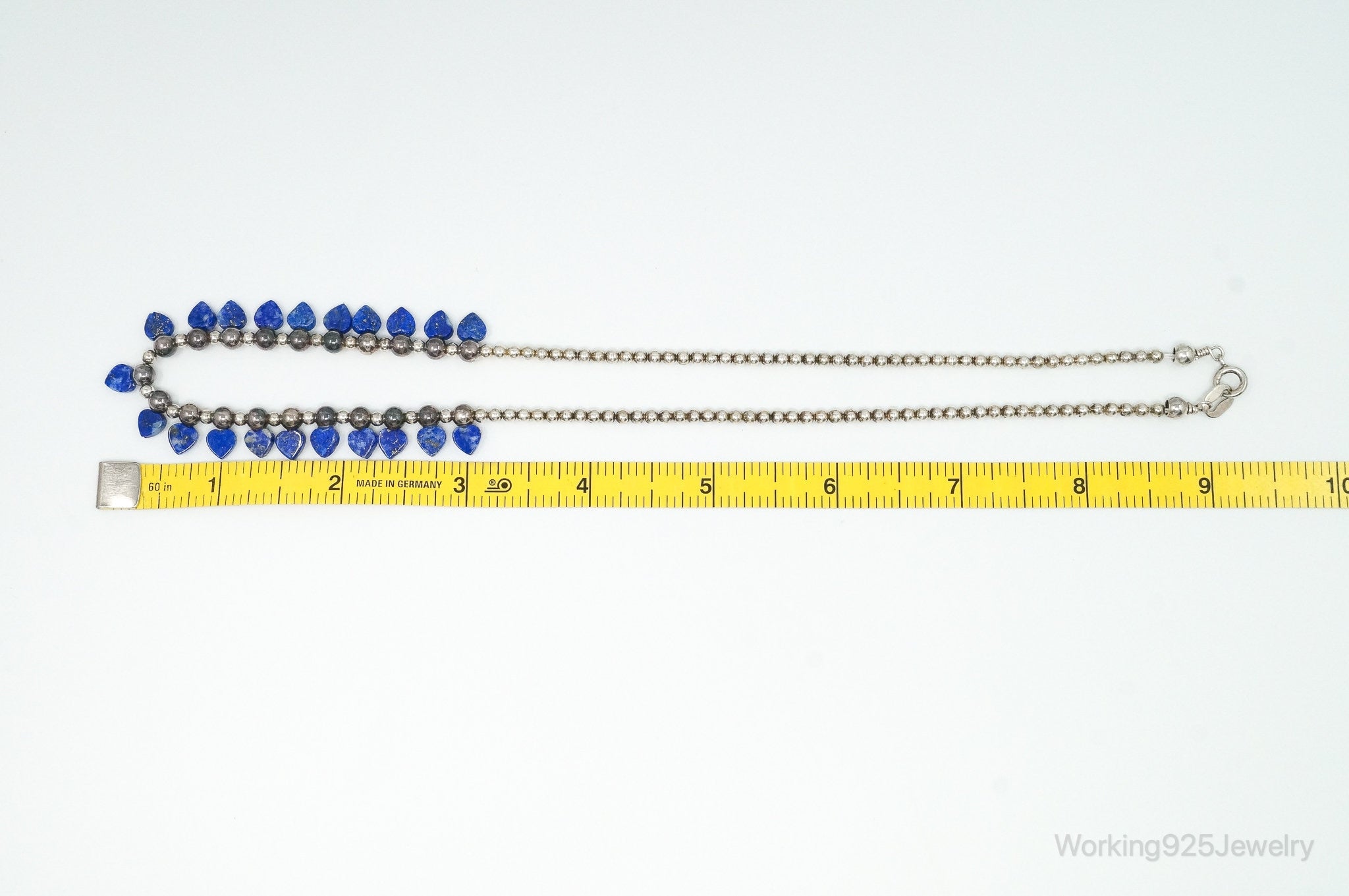 Vintage Native American QT Lapis Lazuli Bead Sterling Silver Necklace