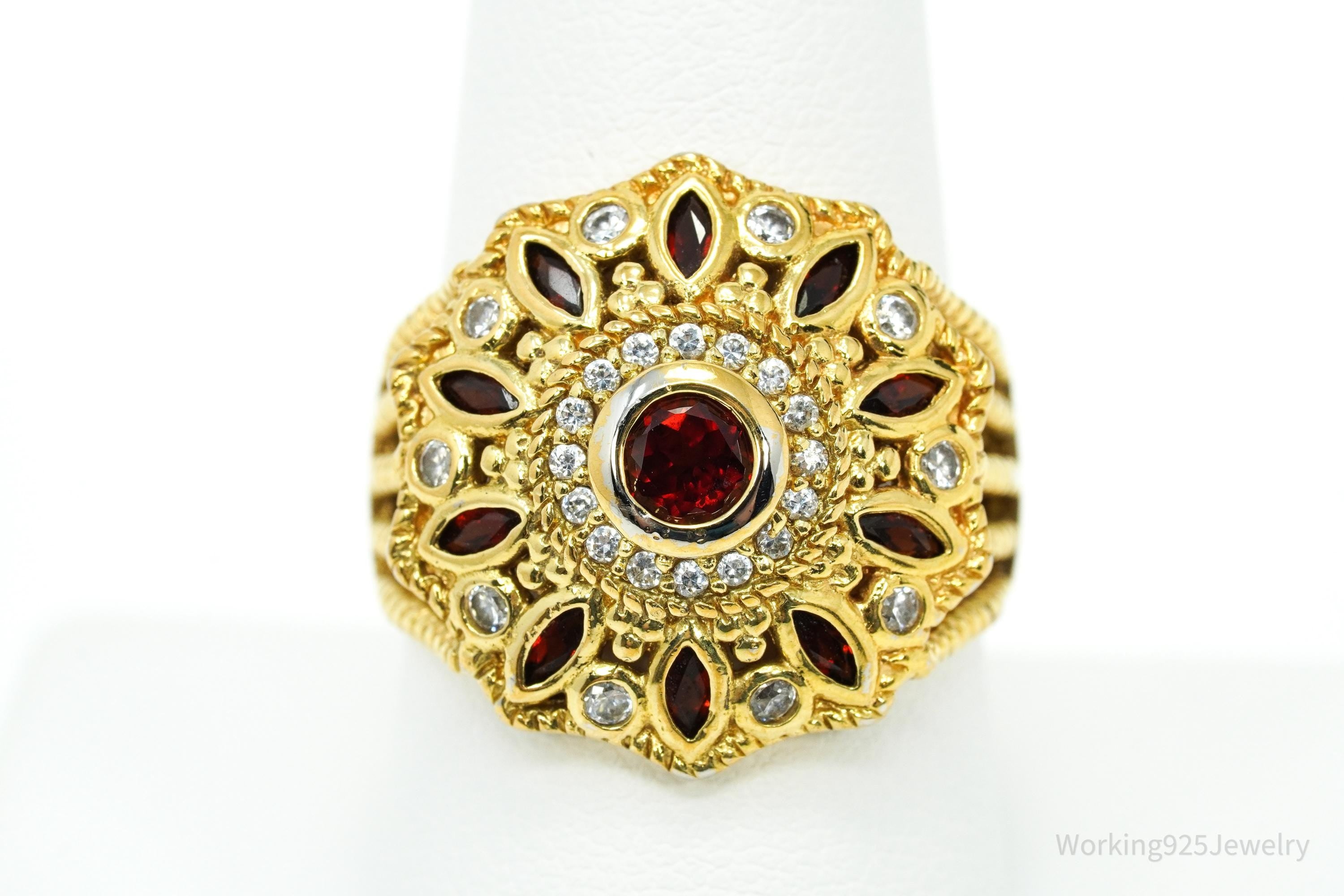 Almandine Garnet & Cubic Zirconia Gold Over Sterling Silver Ring Size 8.75