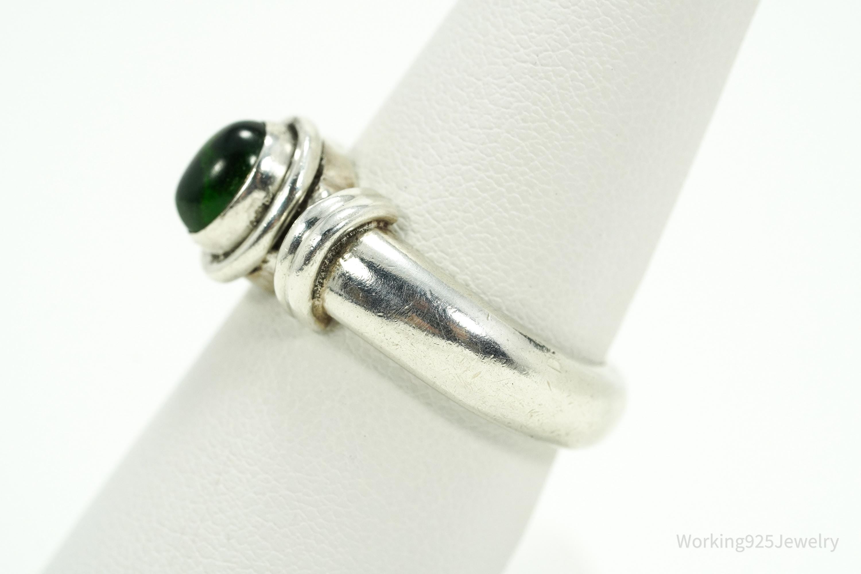 Vintage Emerald Sterling Silver Ring - Size 7.5