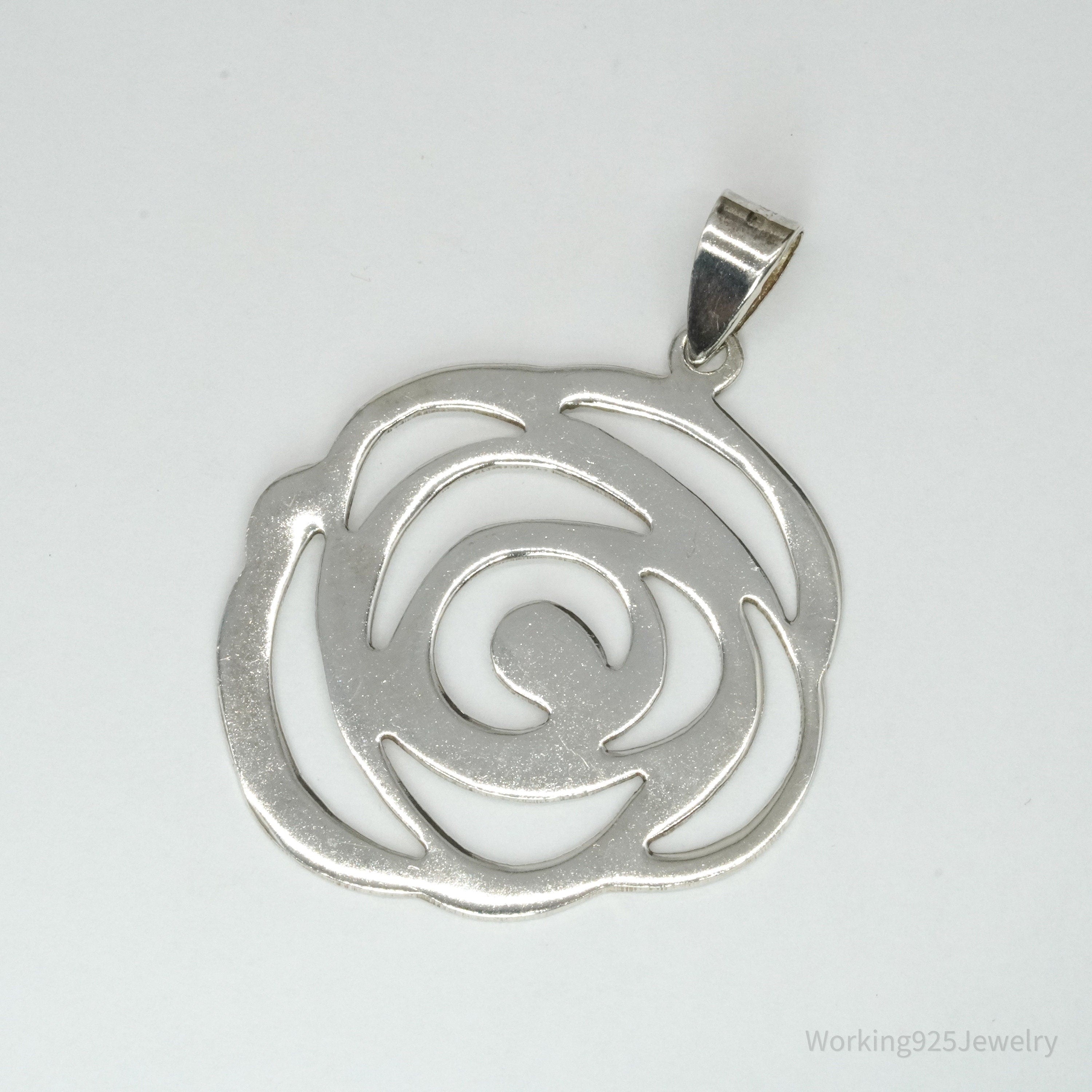 Large Vintage Sterling Silver Modernist Style Rose Pendant