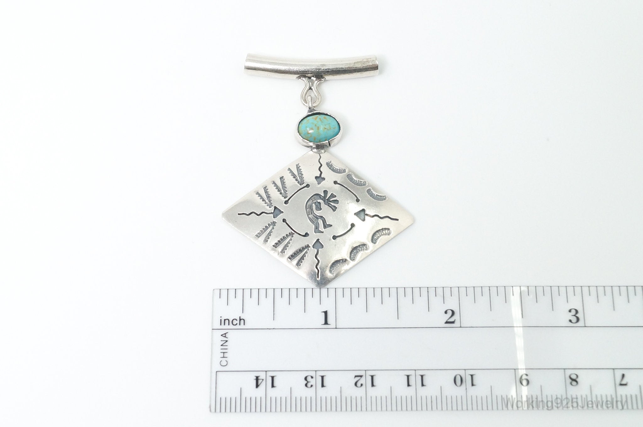 Vintage Mexico Designer Turquoise Southwestern Sterling Silver Pendant