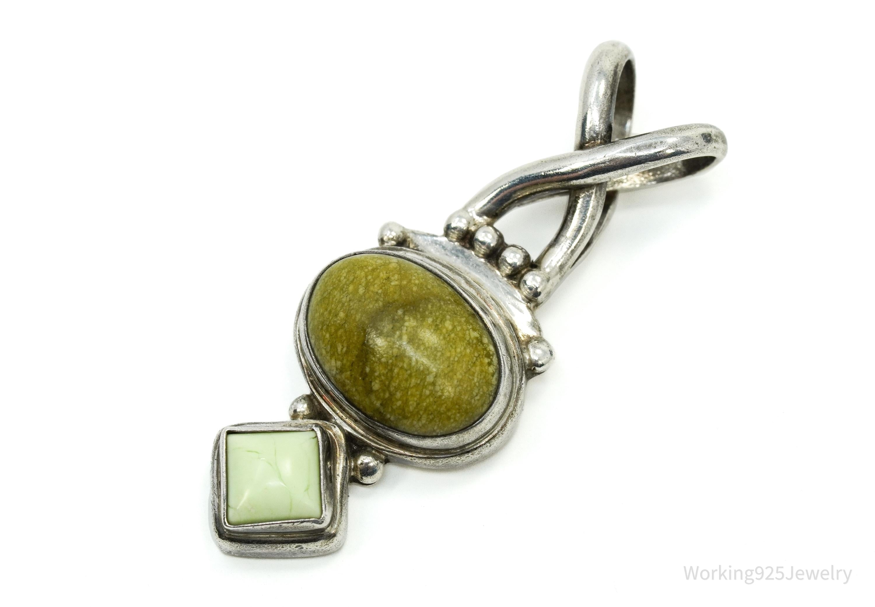 Vintage Bali Designer SARDA Green Stones Sterling Silver Pendant