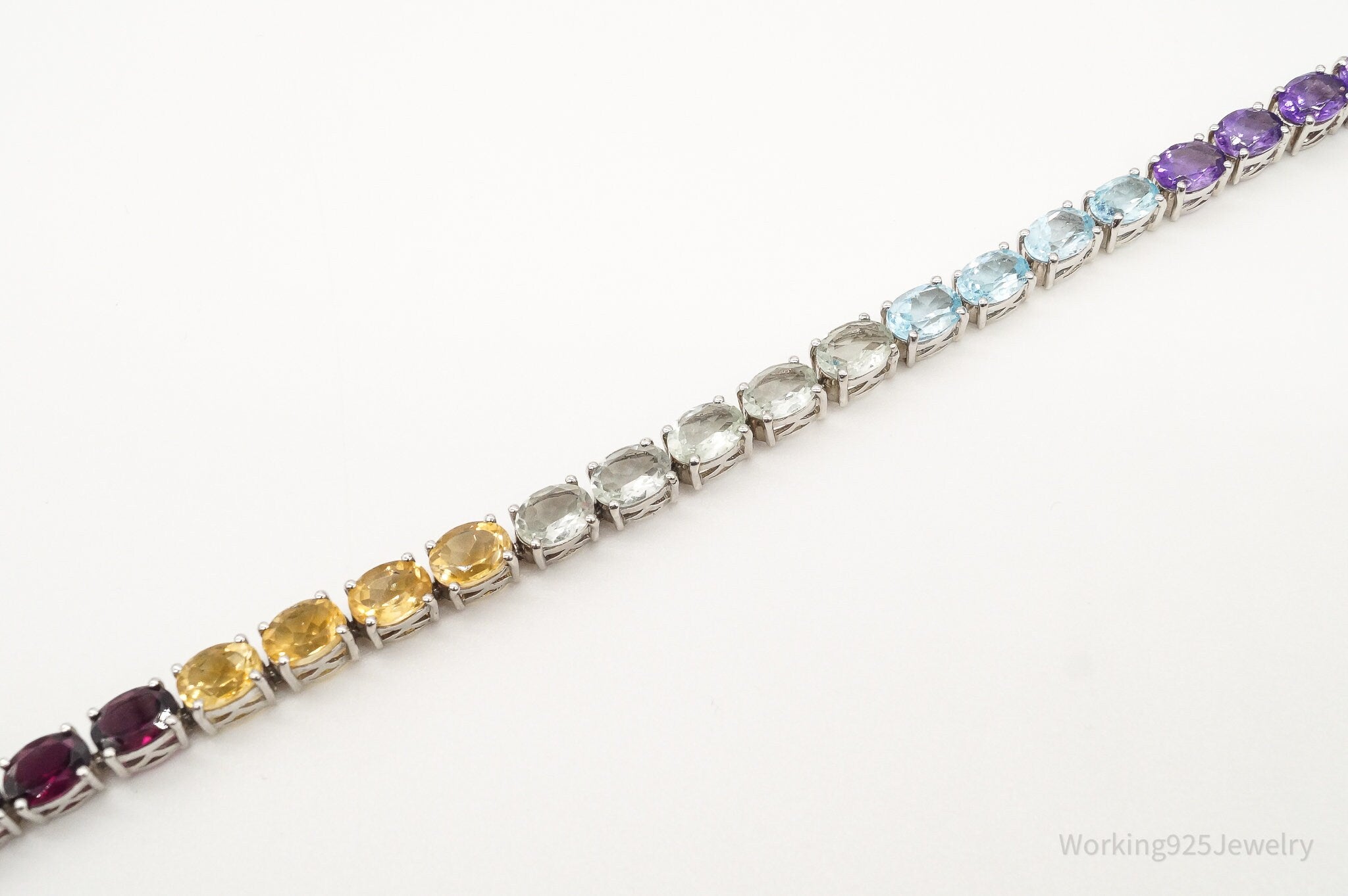 Vintage Large Multi Gemstones Sterling Silver Bracelet