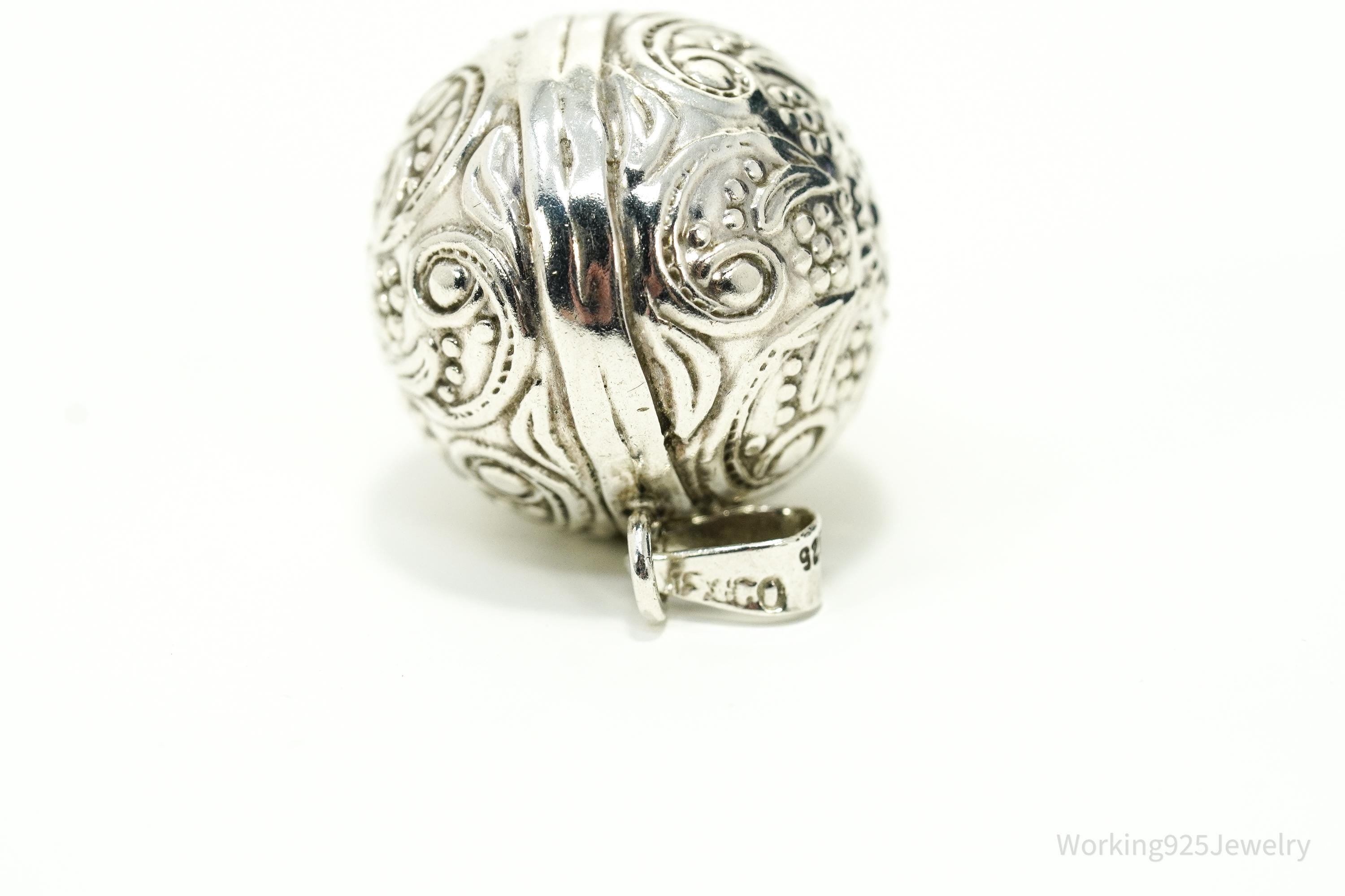 Vintage Ornate Sterling Silver Harmony Jingle Bell Ball Pendant